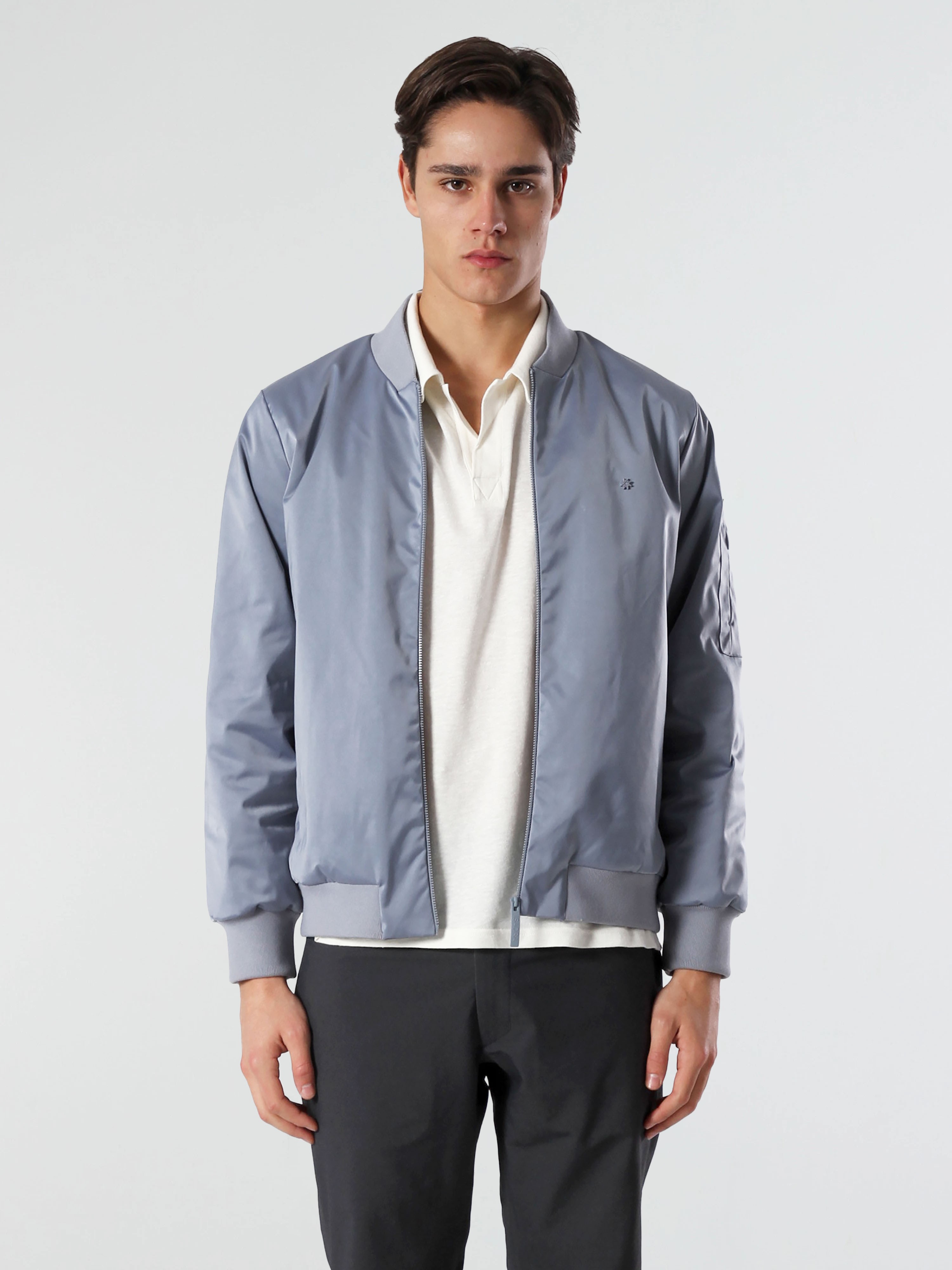 SATIN BOMBER - INDIGO