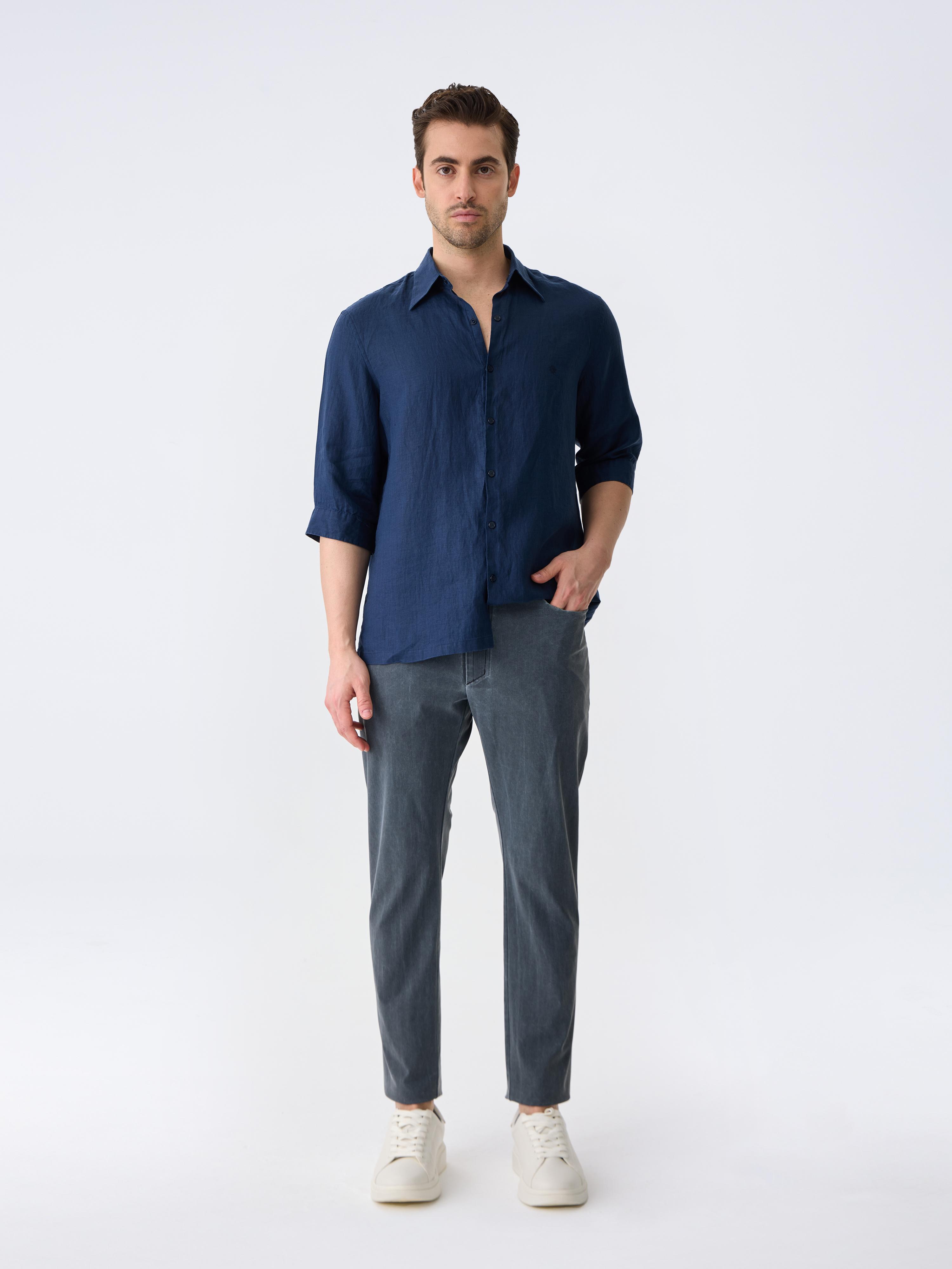 THE LINEN SHIRT 3/4 - NAVY