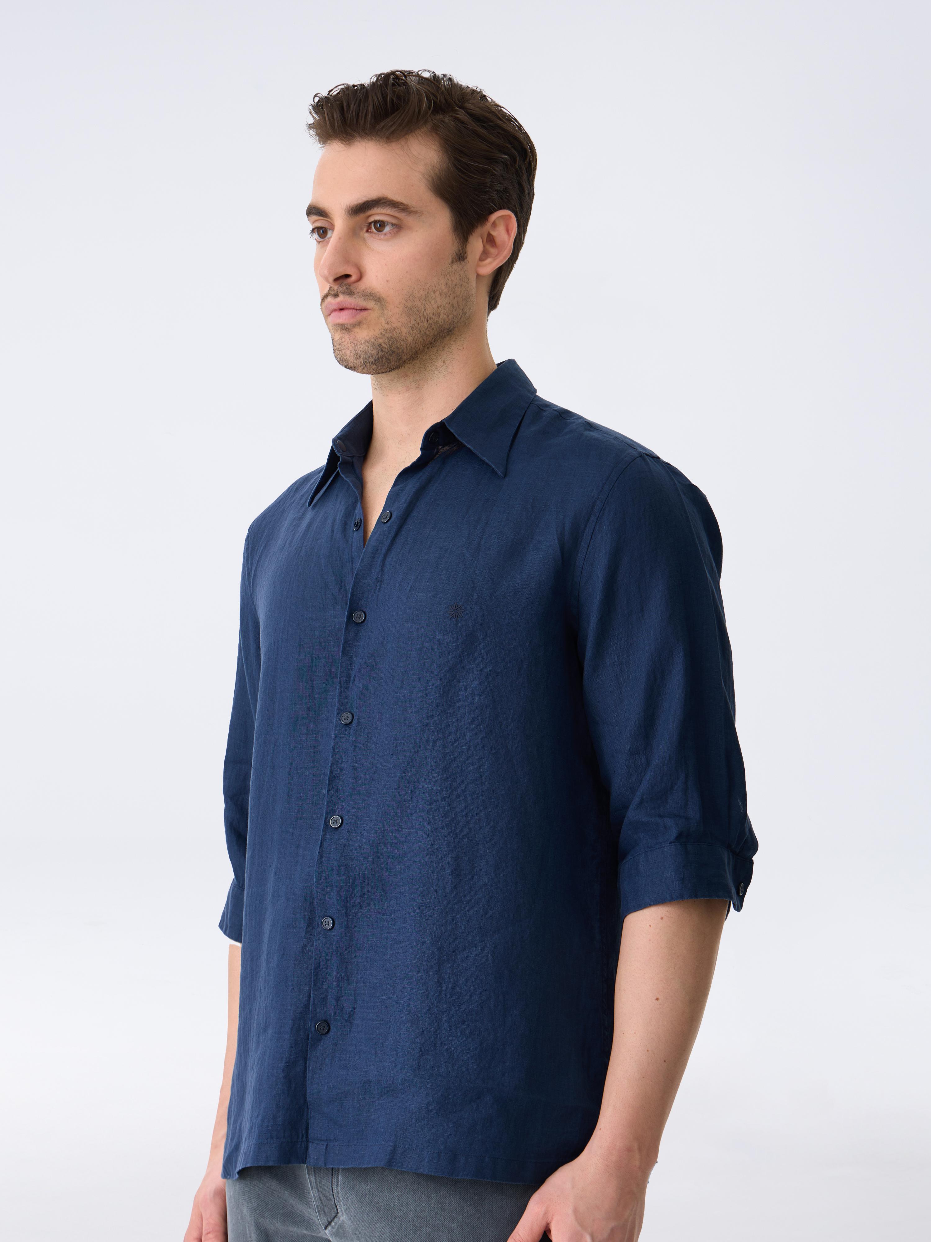 THE LINEN SHIRT 3/4 - NAVY