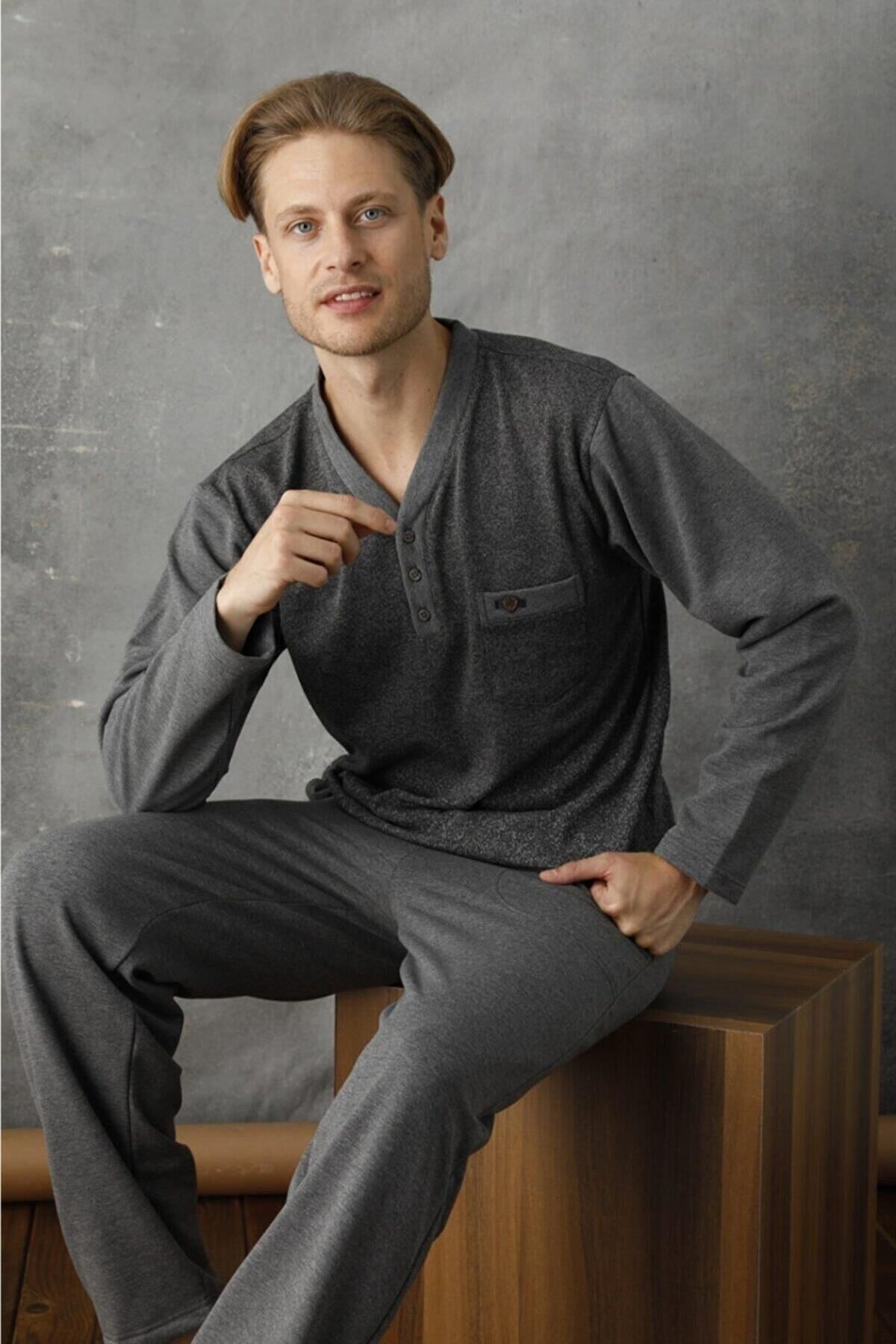 7033 Erkek Jivago Yaka Pijama Takım