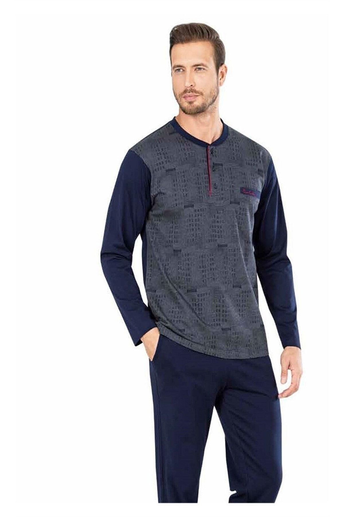 Pierre Cardin Uzun Kollu Pamuklu Çeyizlik Erekek Jakarlı Pijama Takımı Kutulu 5470