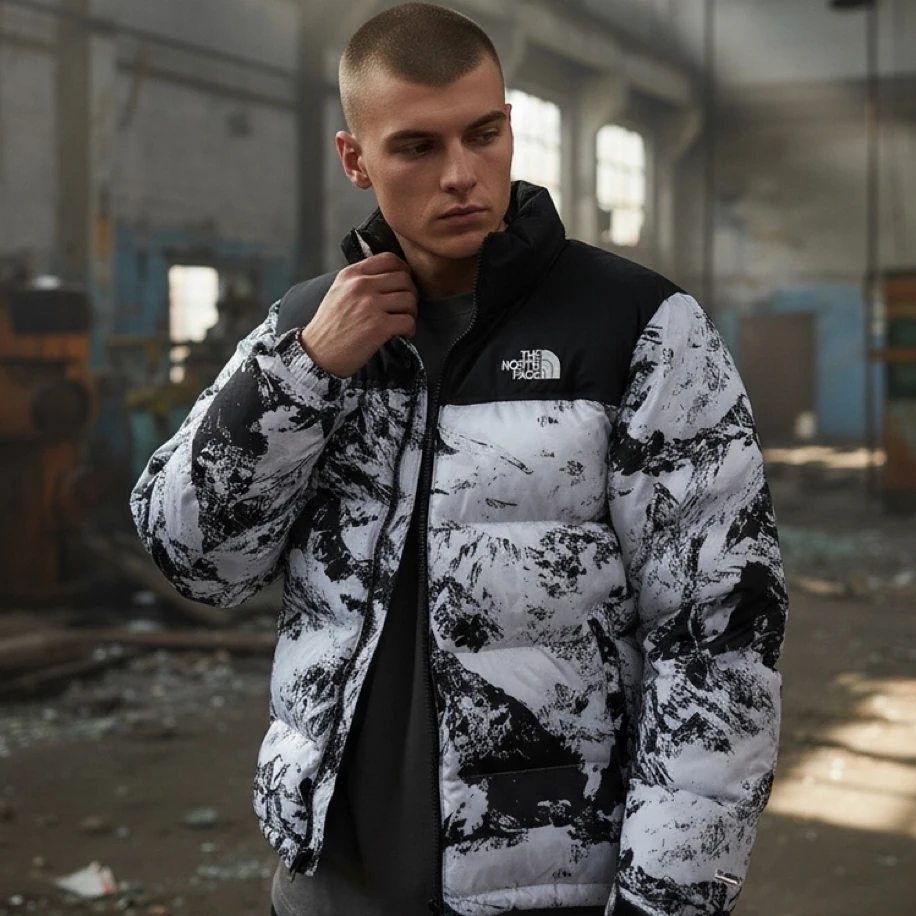 Oversize Desenli Tnf Şişme Mont