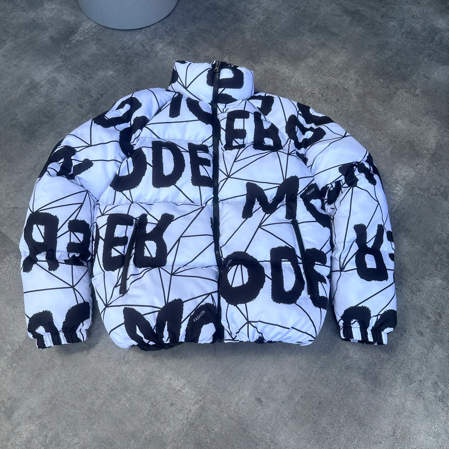 Oversize Modero Beyaz Siyah Şişme Mont