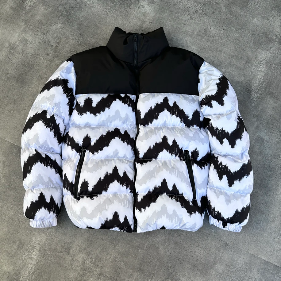 Oversize Dalga Desen Şişme Mont