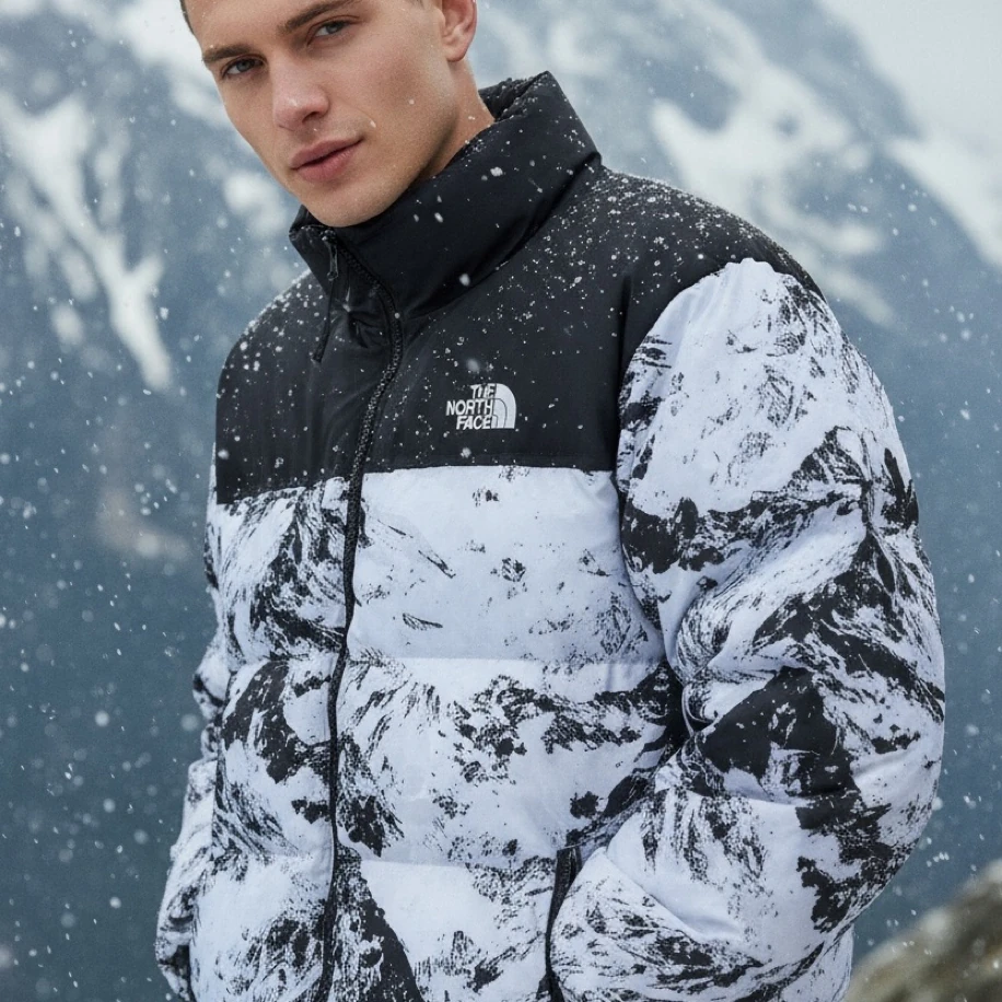 Oversize Desenli Tnf Şişme Mont