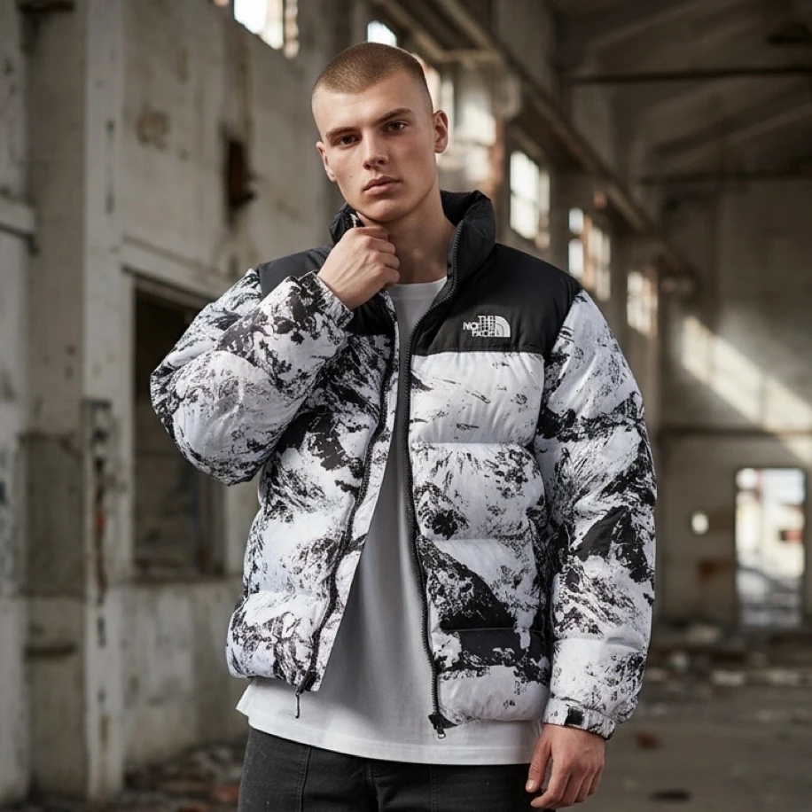 Oversize Desenli Tnf Şişme Mont