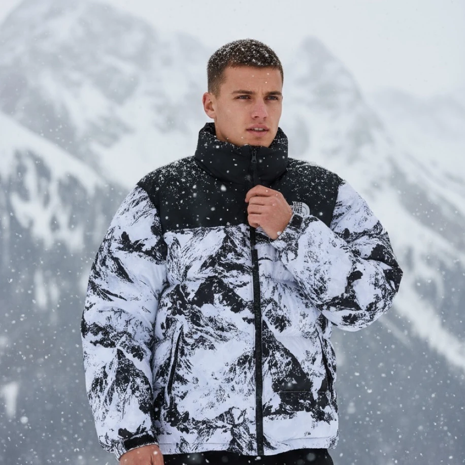 Oversize Desenli Tnf Şişme Mont