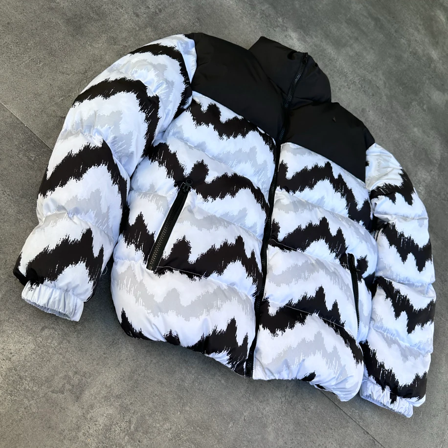 Oversize Dalga Desen Şişme Mont