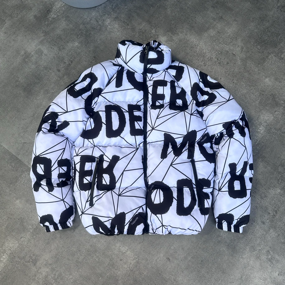 Oversize Modero Beyaz Siyah Şişme Mont