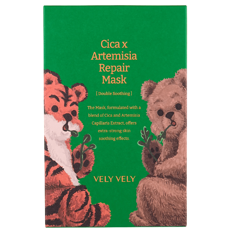 Vely Vely Cica X Artemisia Repair Mask 20 gr Pelin otu ve centella özü içeren canlandırıcı kağıt maskesi