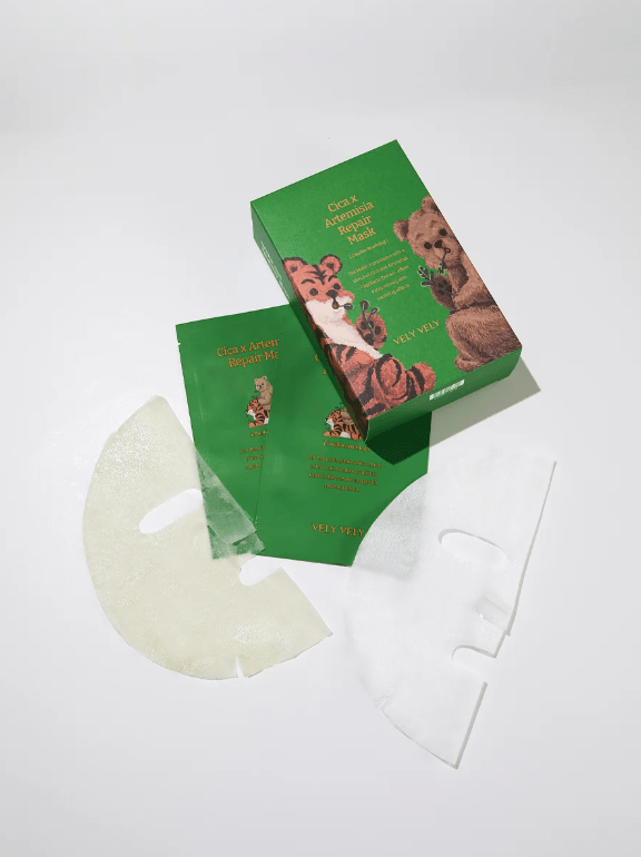 Vely Vely Cica X Artemisia Repair Mask 20 gr Pelin otu ve centella özü içeren canlandırıcı kağıt maskesi