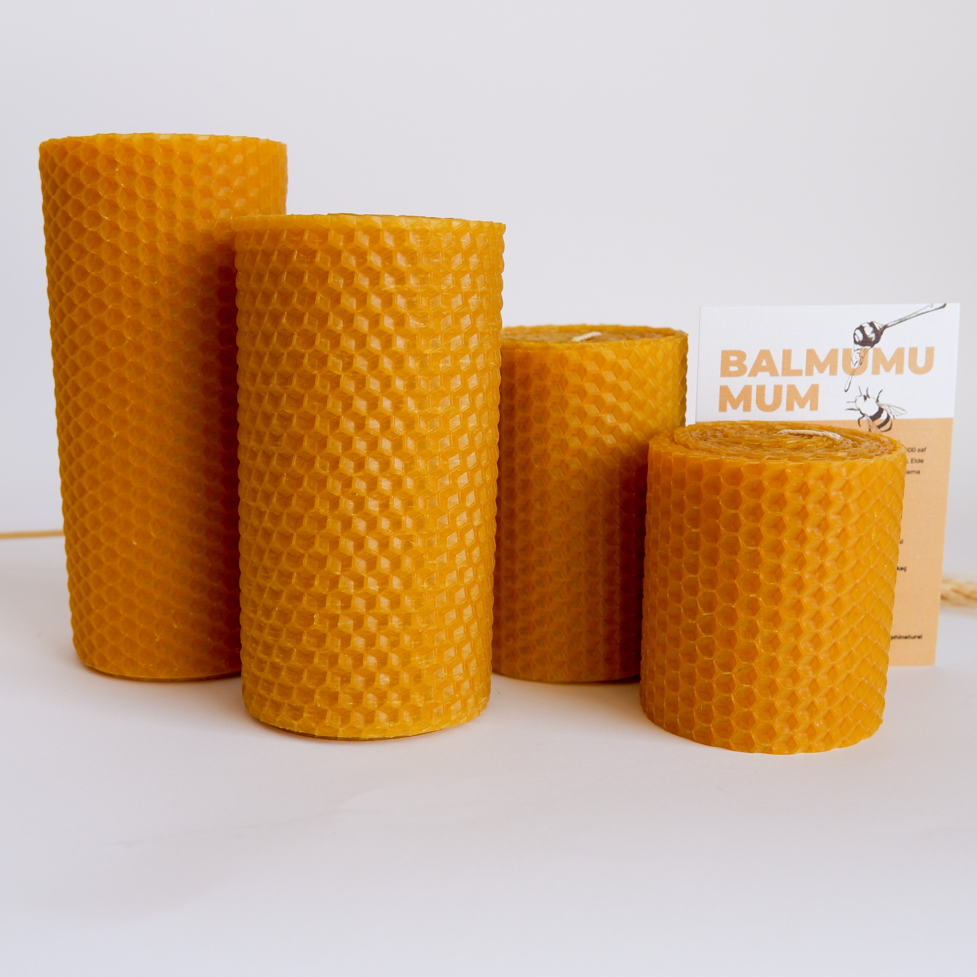 Hand-bee 4'lü Balmumu Mum Seti (14x6cm, 12x6cm, 9x6cm, 7x6cm)