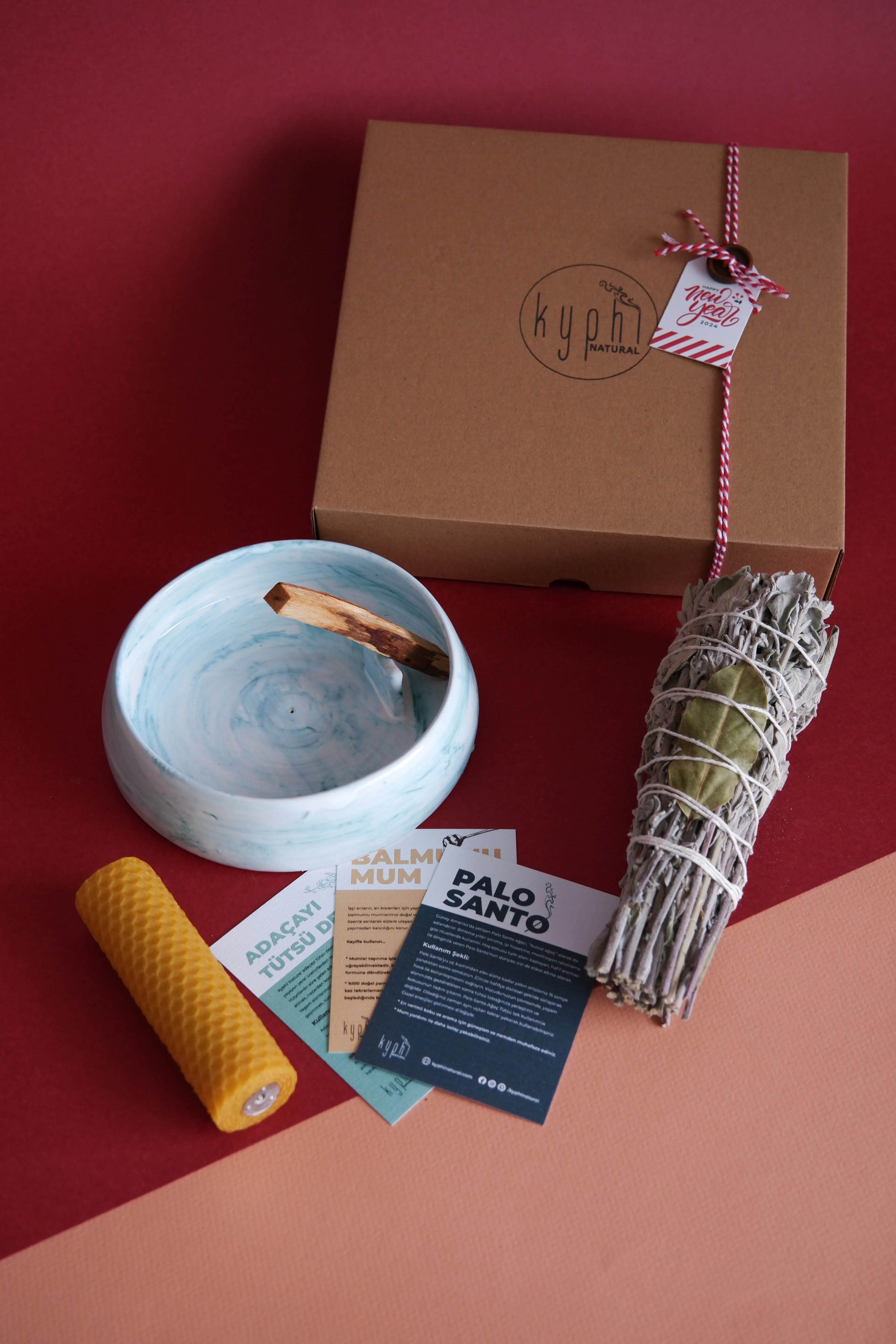 Mora Tütsülük ve Enerji Başlangıç Seti : Palo Santo Ağaç Tütsü, Tütsü Demeti, Balmumu Mum