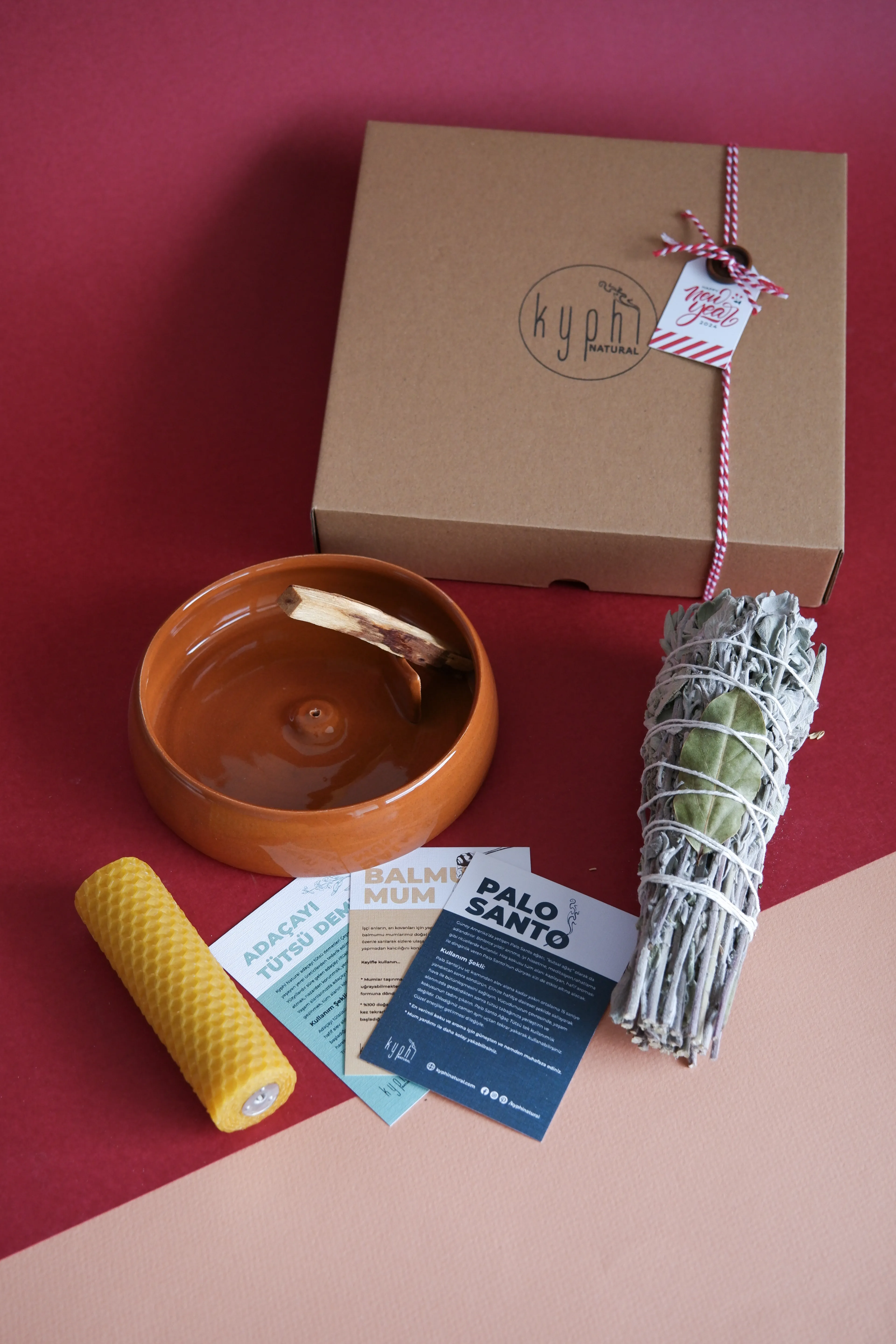 Kamen Tütsülük ve Enerji Başlangıç Seti : Palo Santo Ağaç Tütsü, Tütsü Demeti, Balmumu Mum