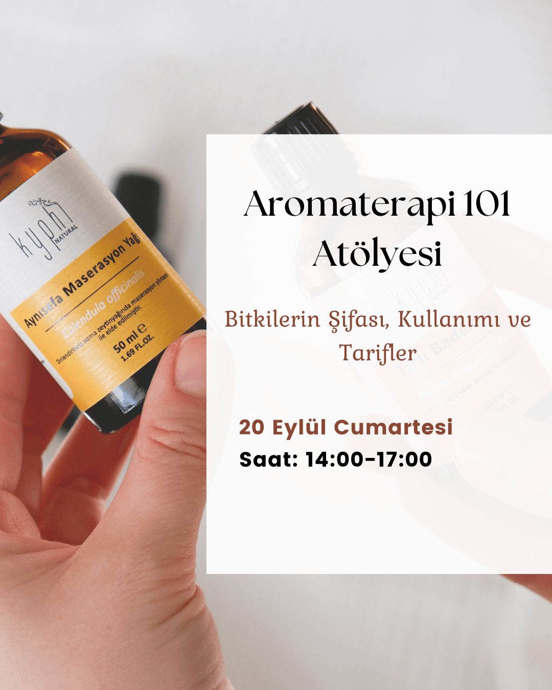 Aromaterapi 101 Atölyesi: Bitkilerin Şifası, Kullanımı ve Tarifler-20 Eylül Cumartesi Saat:14:00-17:00