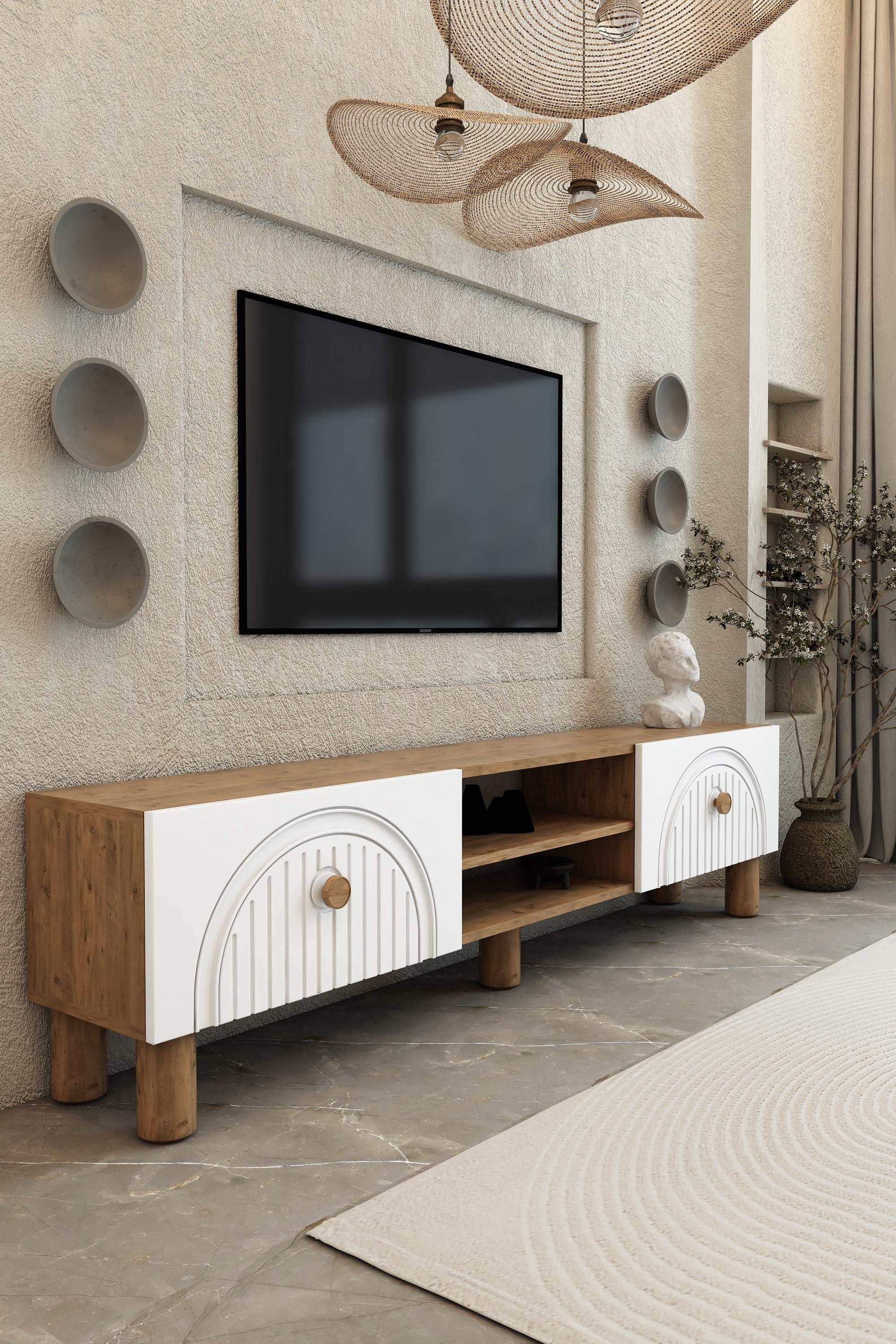 150 Cm Bohem 2 kapaklı Tv Sehpası Atlantik çam gövde