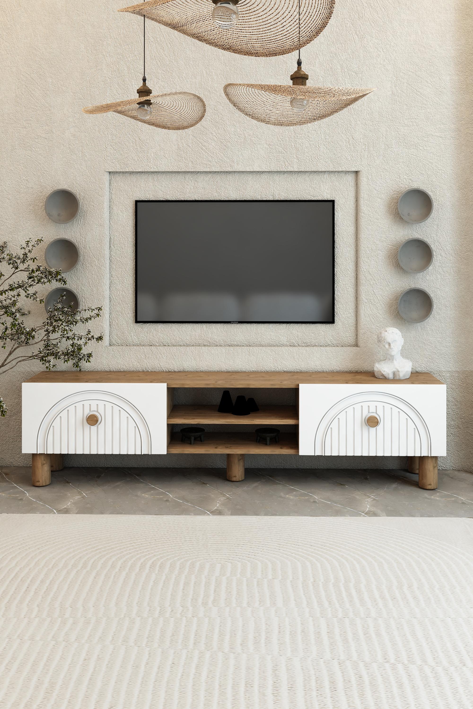 150 Cm Bohem 2 kapaklı Tv Sehpası Atlantik çam gövde