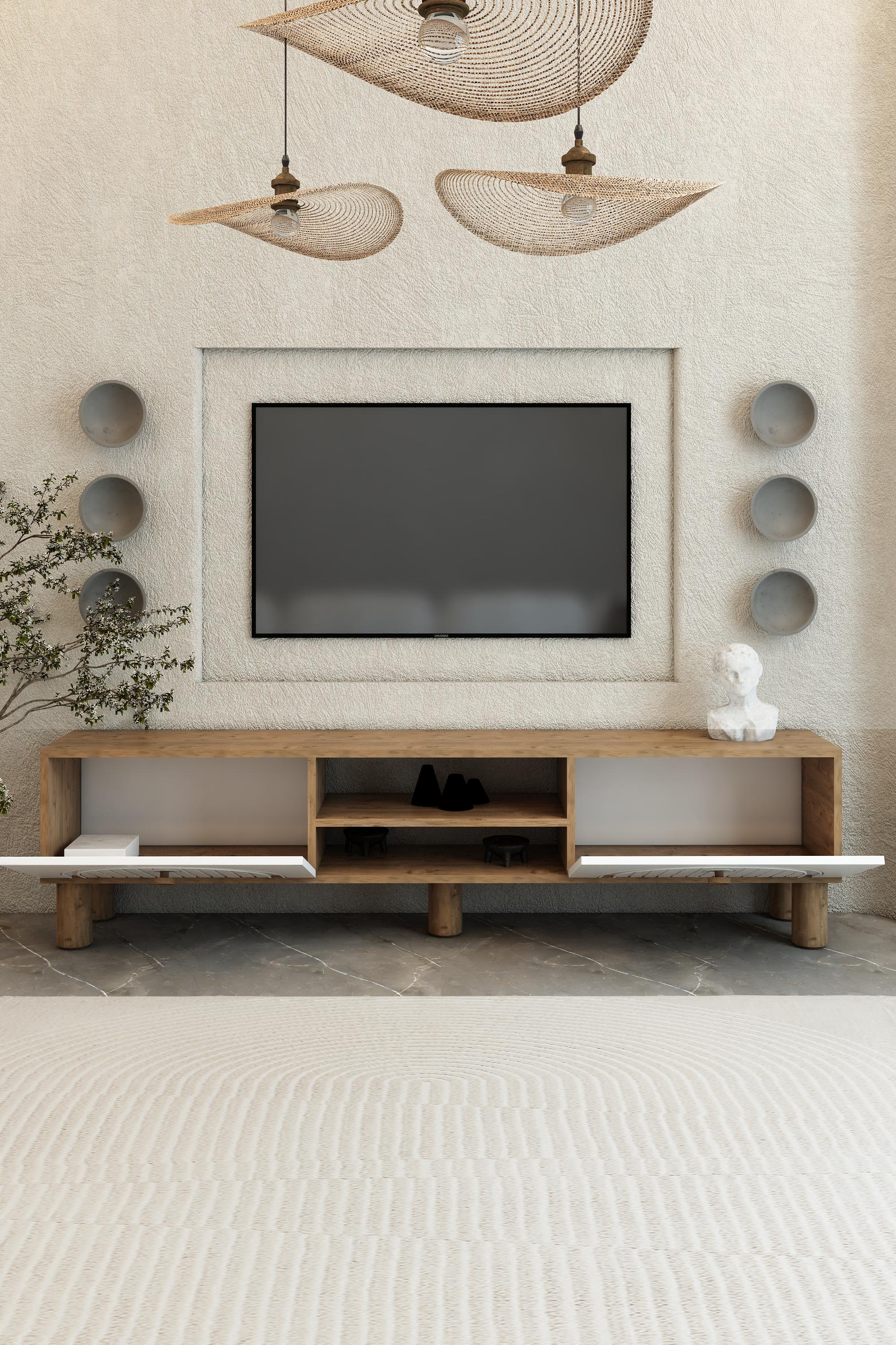 150 Cm Bohem 2 kapaklı Tv Sehpası Atlantik çam gövde