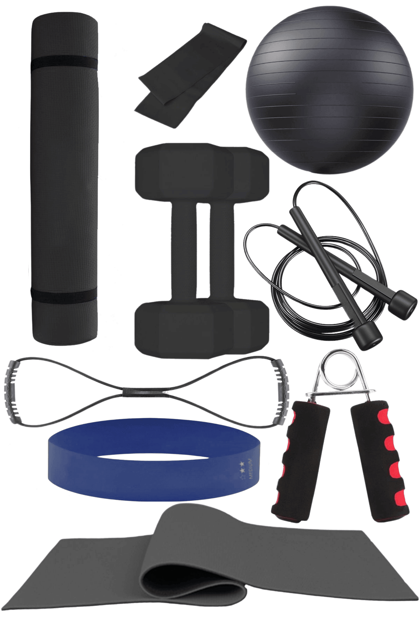 10 Parçalı Pilates Ve Fitness Seti Pilates Minderi, Dambıl, Squat Band Ve Daha Fazlası! - Siyah