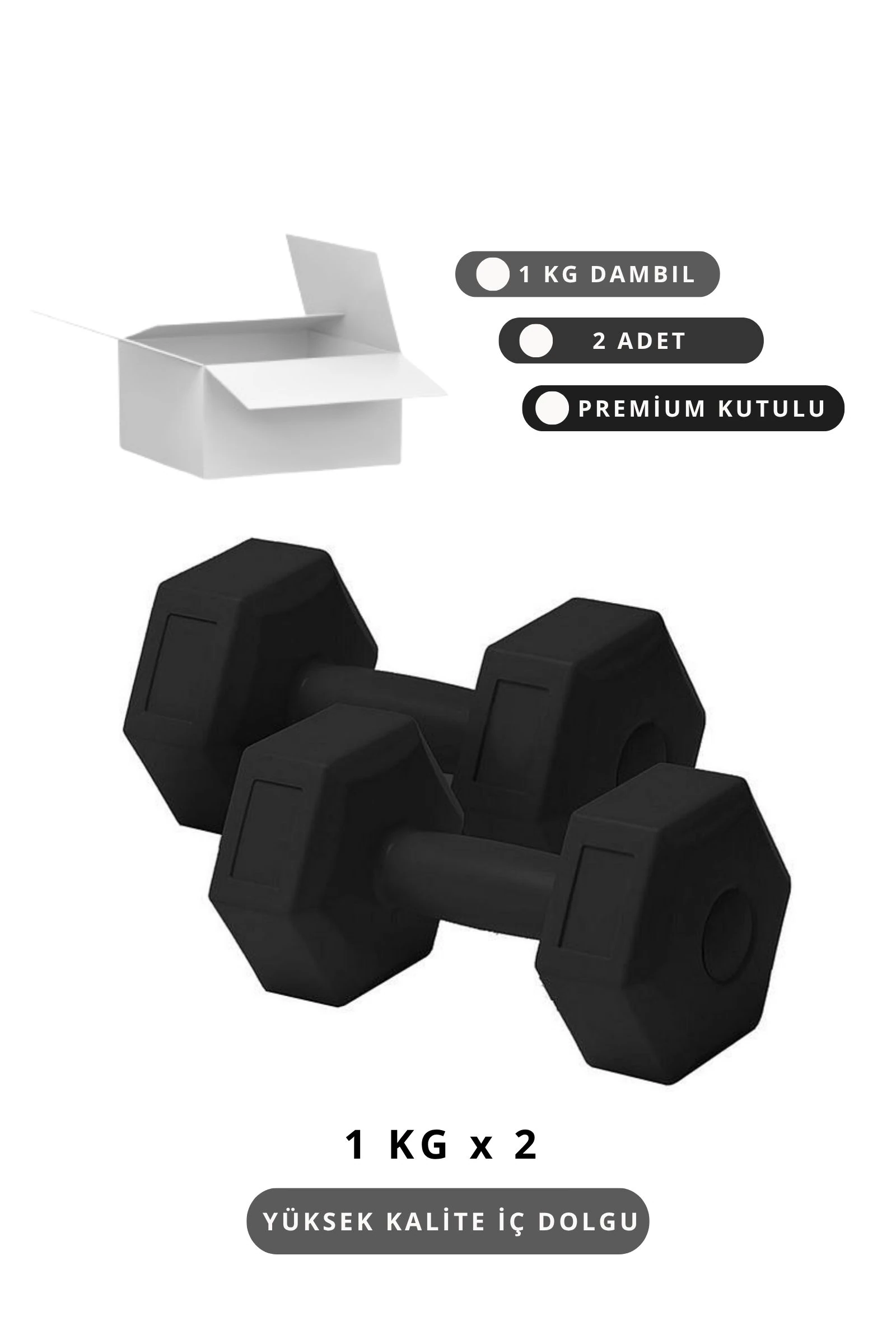 1 Kg x 2 Adet Renkli Dambıl Seti - Evde Egzersiz için İdeal - Siyah