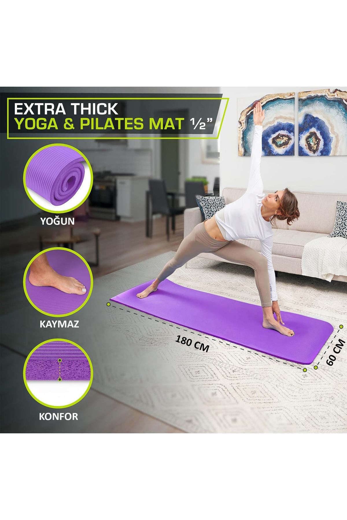 10 Mm Kalınlıkla Konforlu Pilates Minderi Ve Taşıma Çantası - 180x60 Cm Sağlıklı Egzersiz Için Ideal
