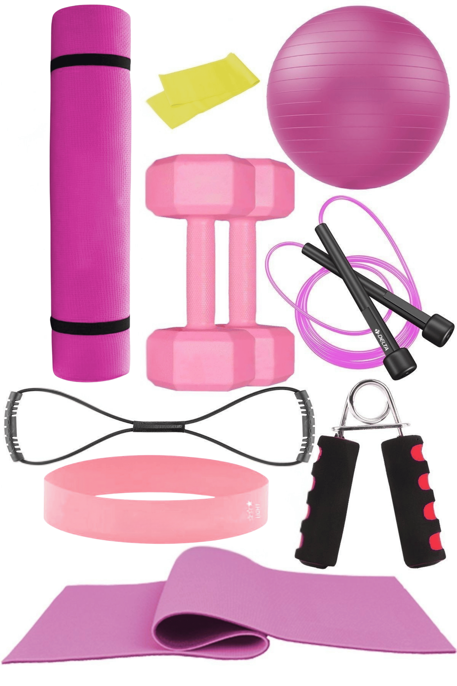 10 Parçalı Pilates Ve Fitness Seti Pilates Minderi, Dambıl, Squat Band Ve Daha Fazlası! - Pembe