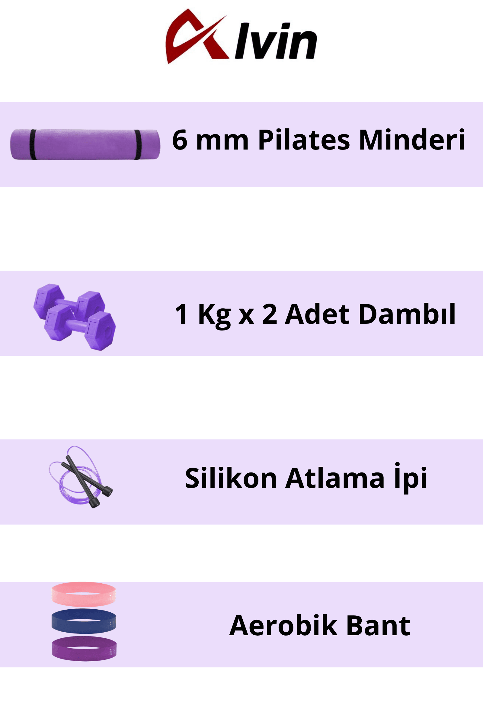 Dayanıklı ve Fonksiyonel Pilates Ve Egzersiz Seti Pilates Minderi, Dambıl, Aerobik Bant, Atlama İpi