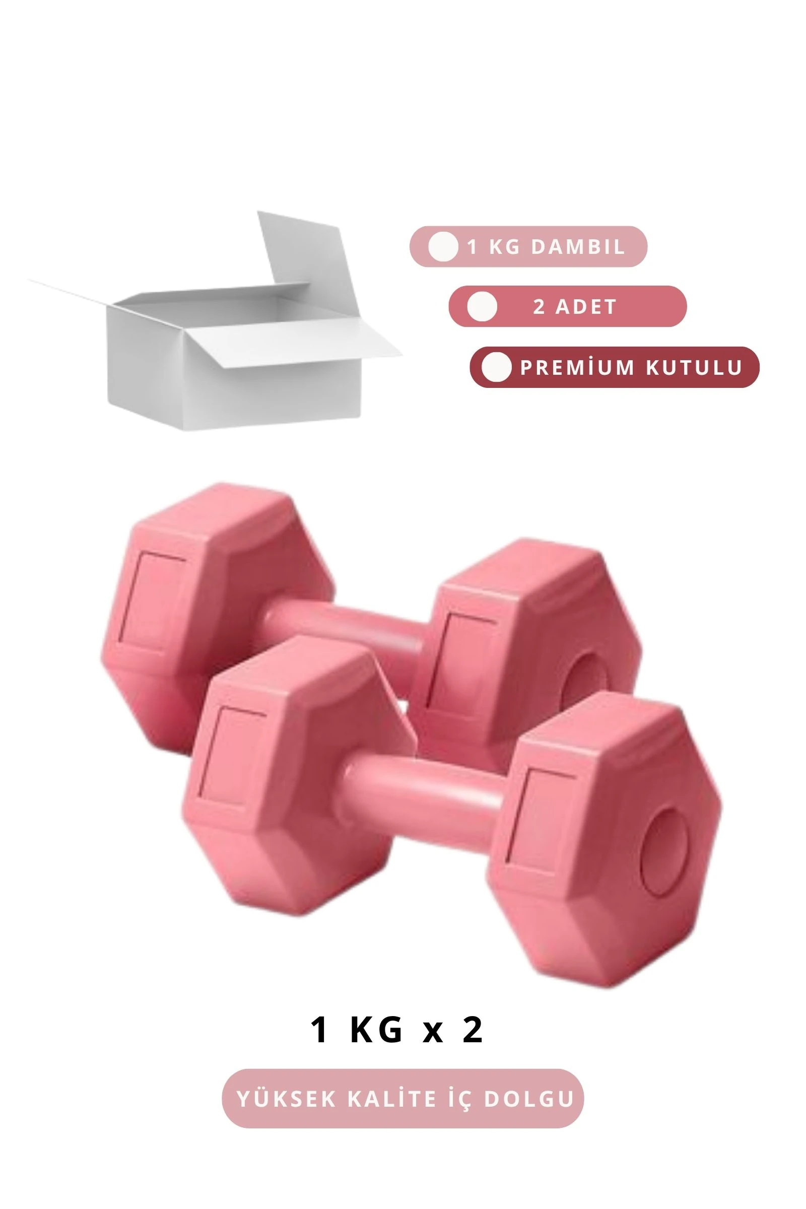 1 Kg x 2 Adet Renkli Dambıl Seti - Evde Egzersiz için İdeal - Pembe