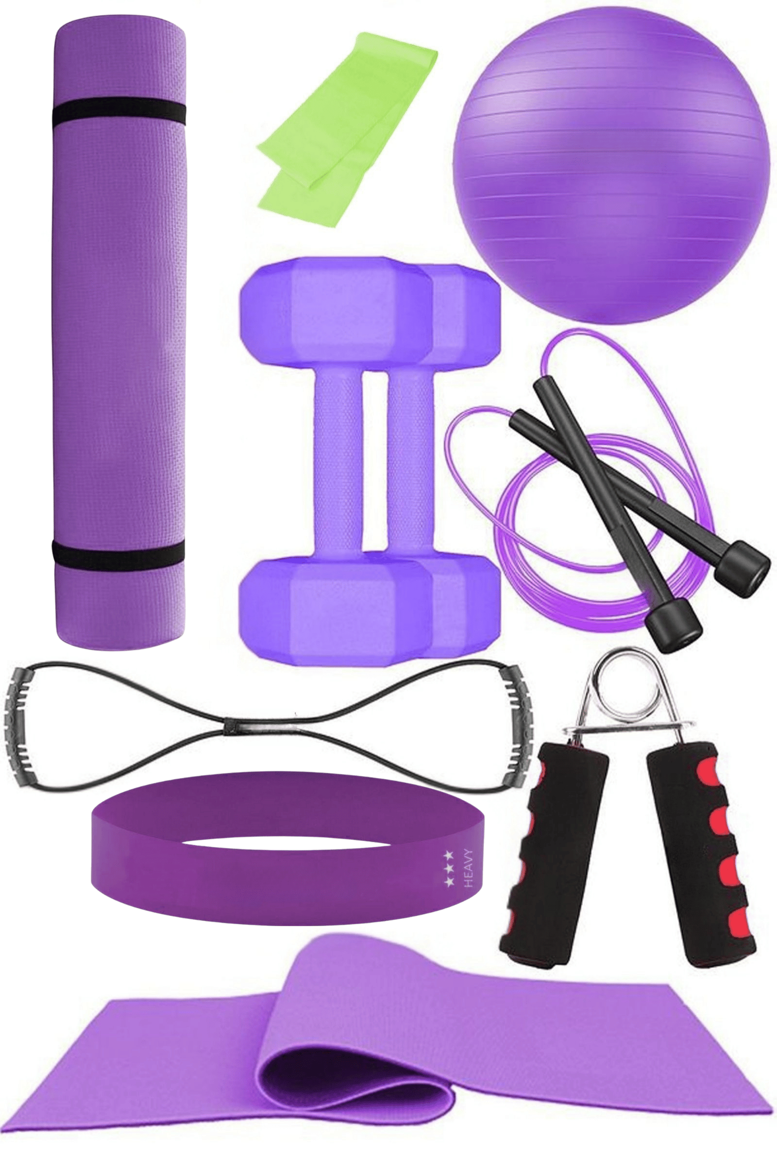 10 Parçalı Pilates Ve Fitness Seti Pilates Minderi, Dambıl, Squat Band Ve Daha Fazlası! - Mor