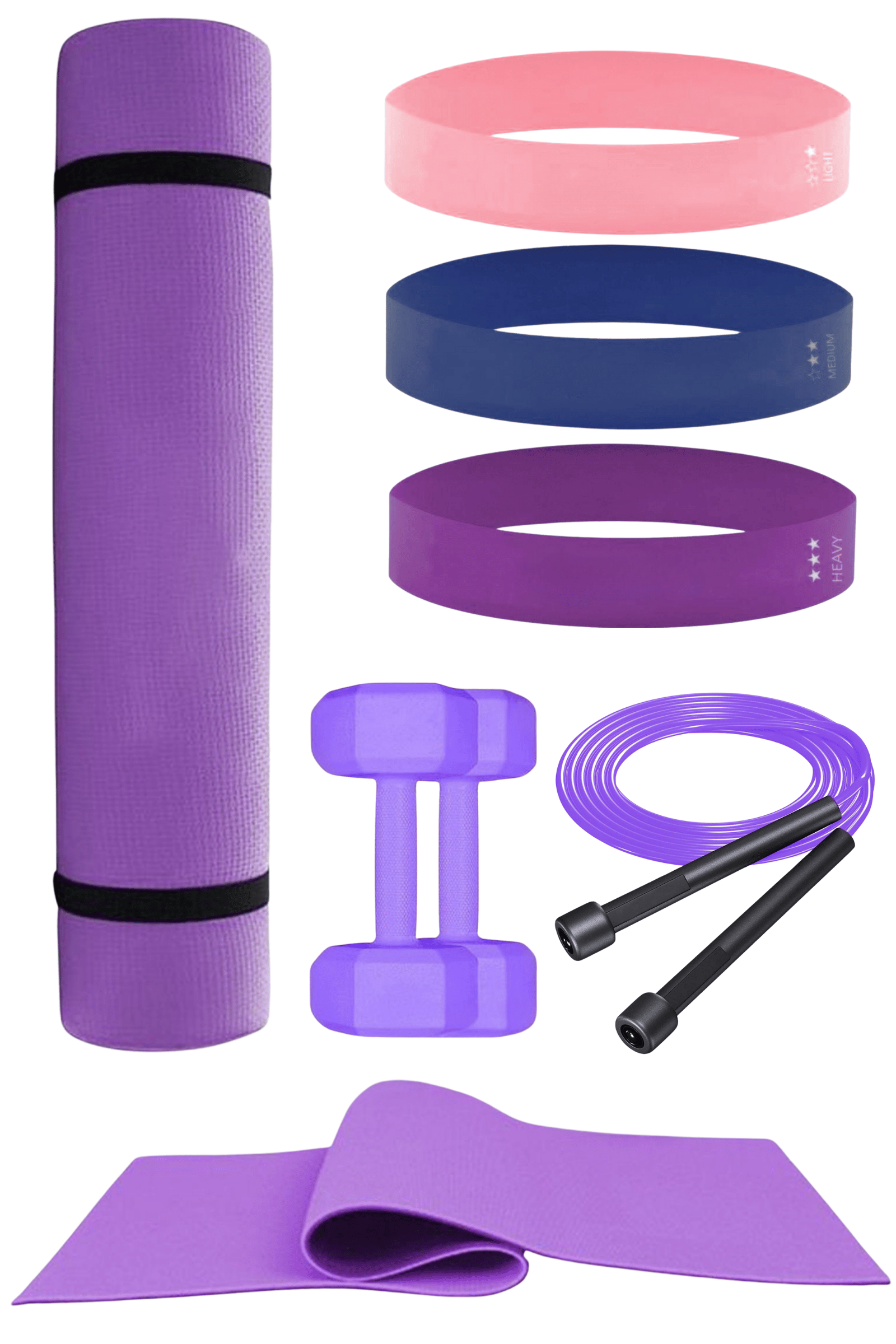 Dayanıklı ve Fonksiyonel Pilates Ve Egzersiz Seti Pilates Minderi, Dambıl, Aerobik Bant, Atlama İpi