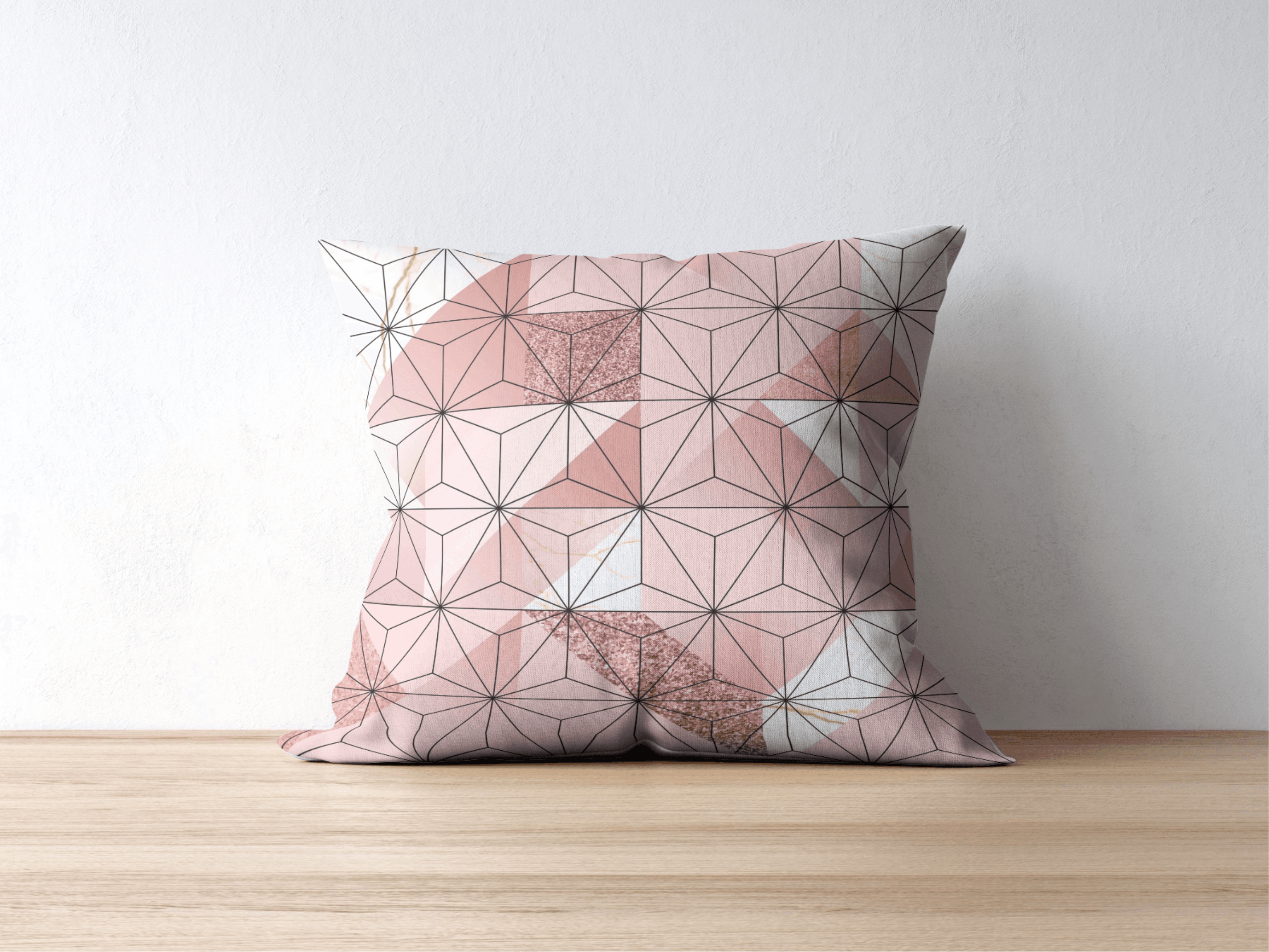 Pembe Geometrik Desenli Dijital Baskı Rachel Kumaş 45x45 Kırlent Kılıfı 1 Adet