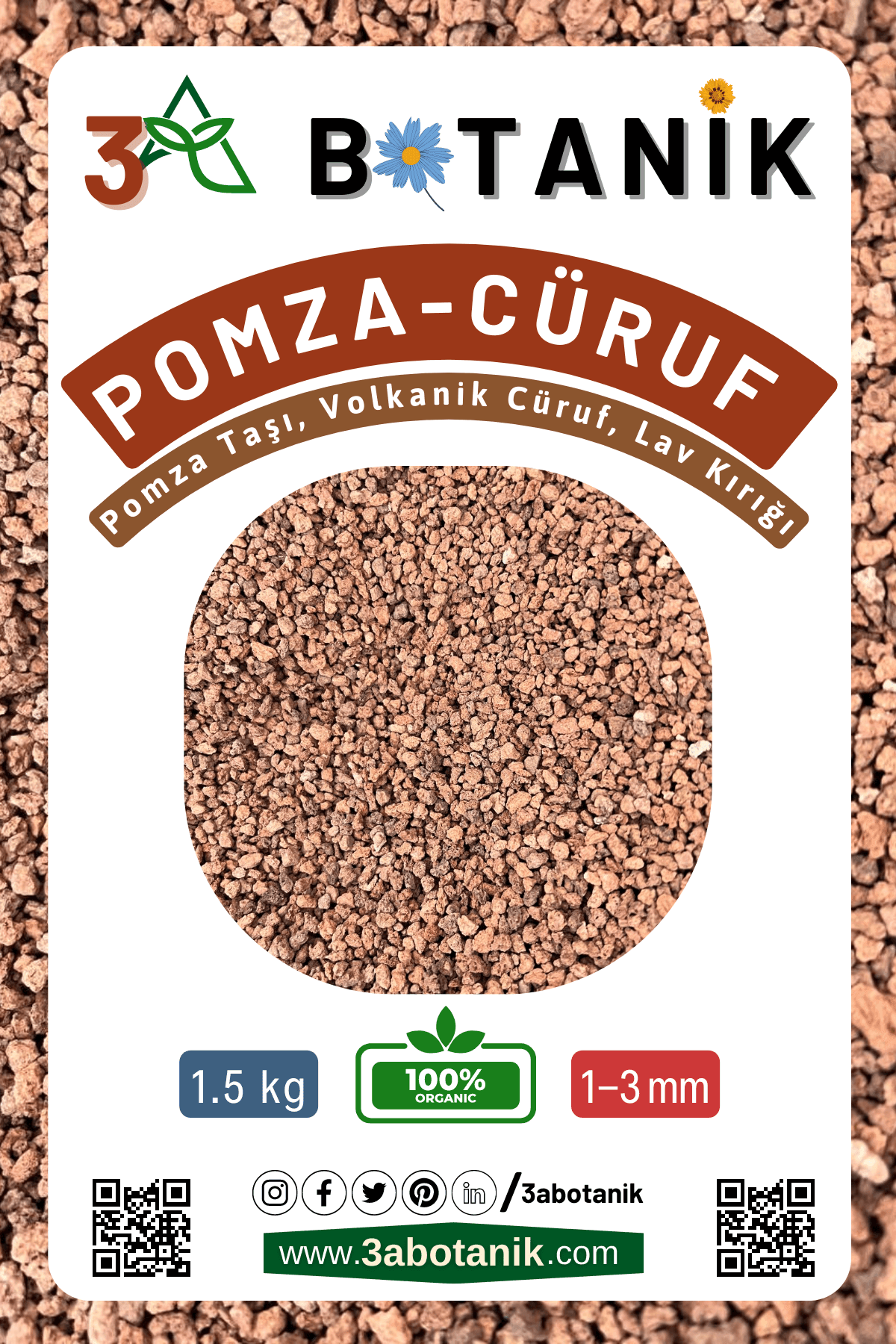 Tarım Pomzası, Kırmızı Pomza Taşı, Volkanik Cüruf, Lav Kırığı, 1-3 mm, 1.5 Kg