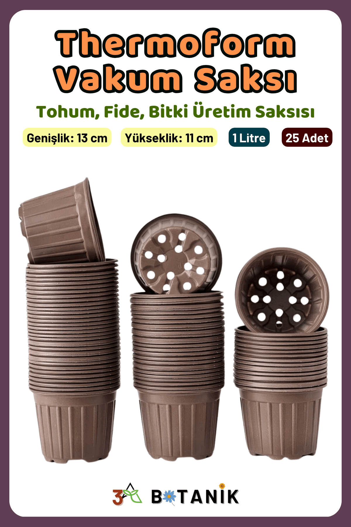 Termoform Vakum Saksı, 13x11 cm, 1 L