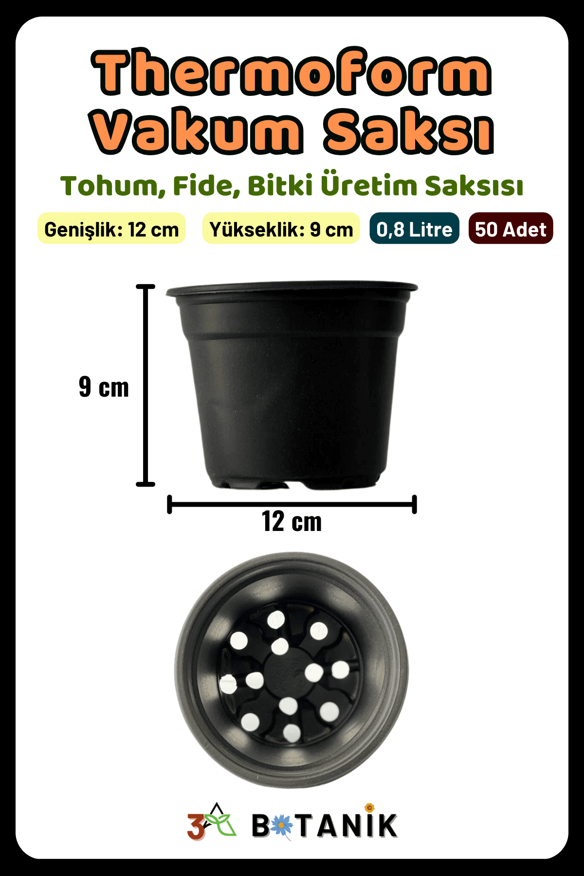 Termoform Vakum Saksı, 12x9 cm, 0.8 L