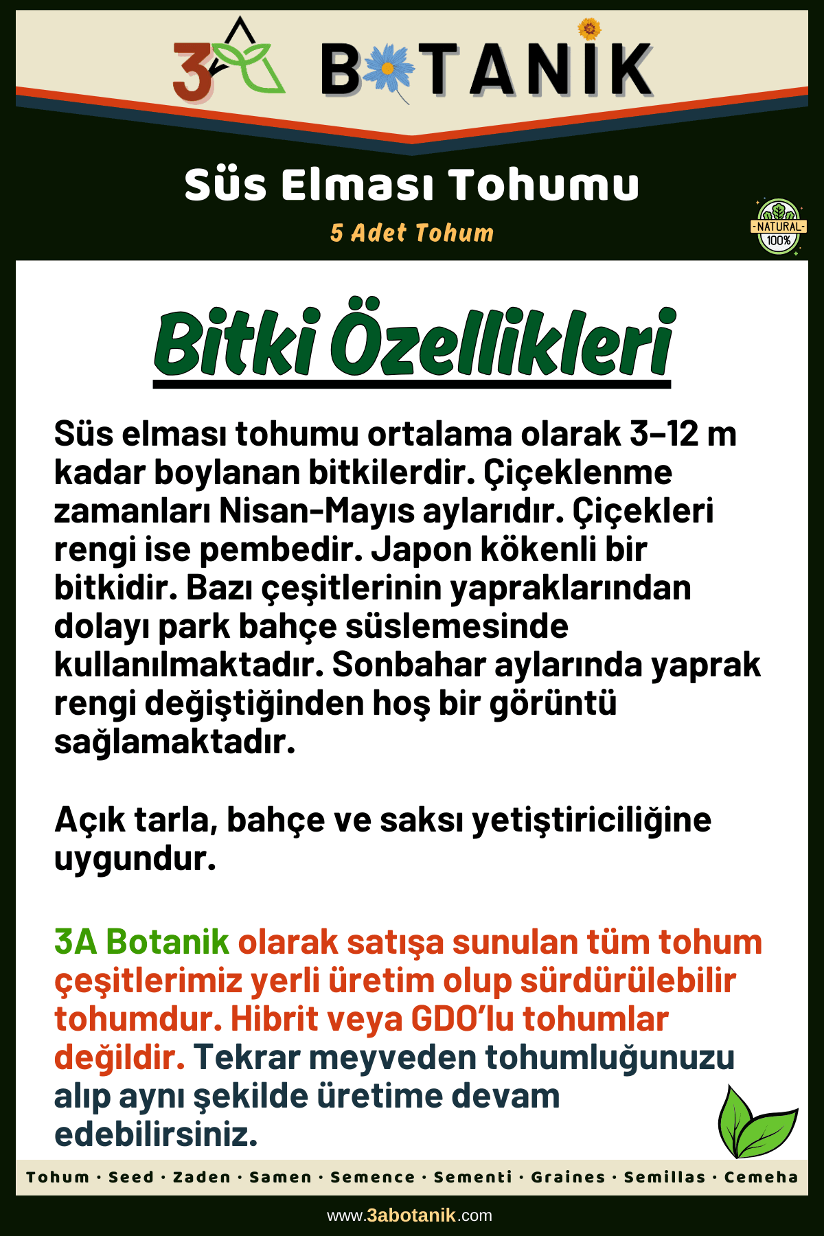 Süs Elma Ağacı Tohumu, 5 Adet Tohum