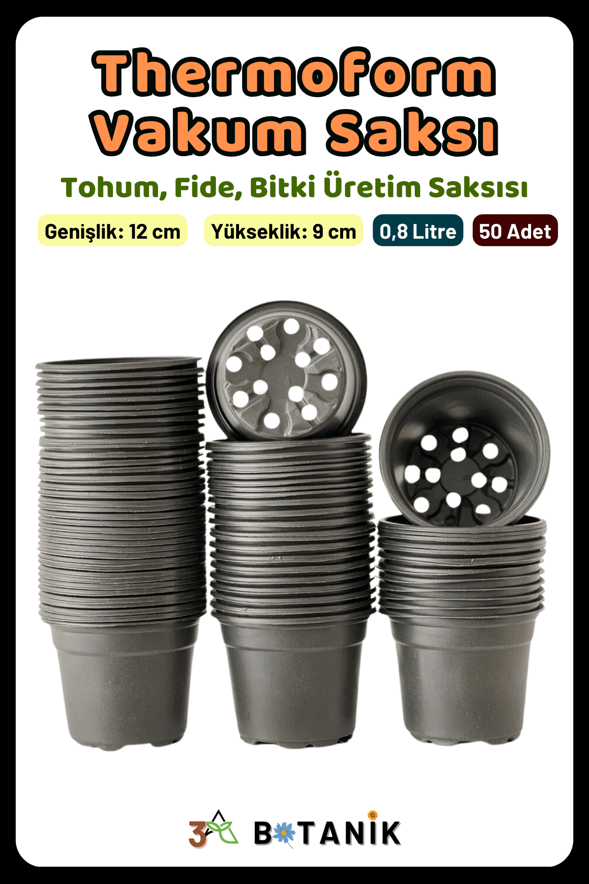 Termoform Vakum Saksı, 12x9 cm, 0.8 L