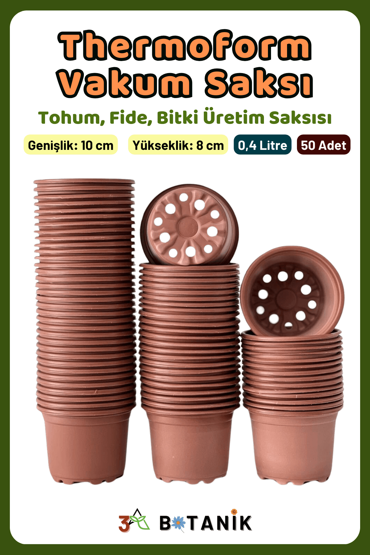 Termoform Vakum Saksı, 10x8 cm, 0.4 L