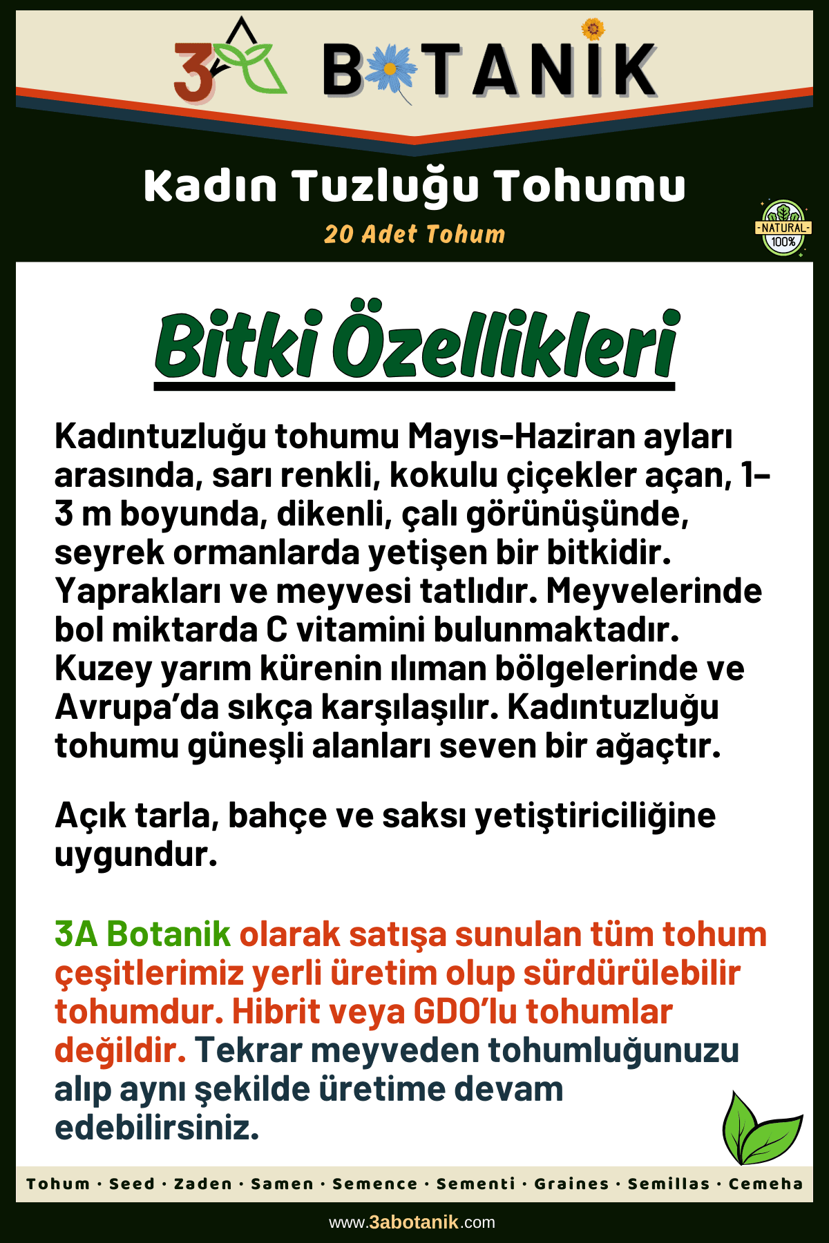 Kadın Tuzluğu Tohumu, 20 Adet Tohum