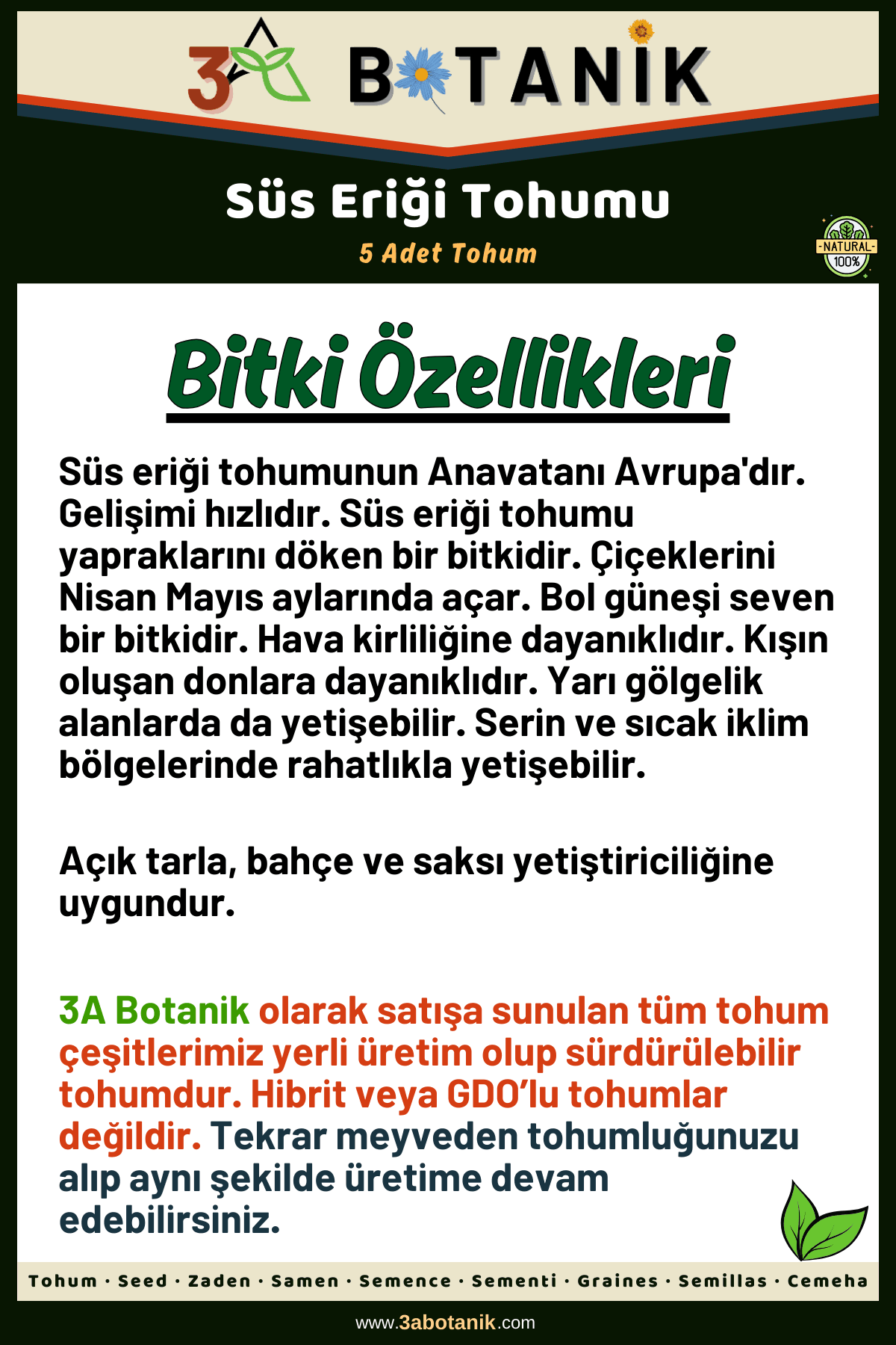 Süs Eriği Ağacı Tohumu, 5 Adet Tohum