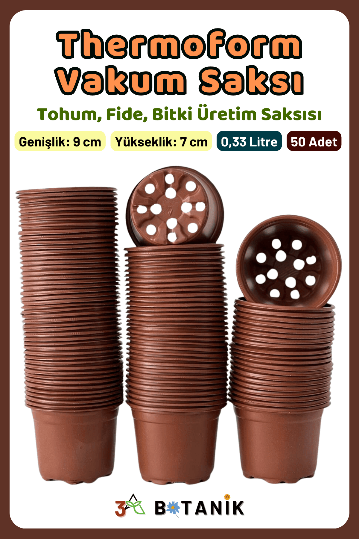 Termoform Vakum Saksı, 9x7 cm, 0.33 L