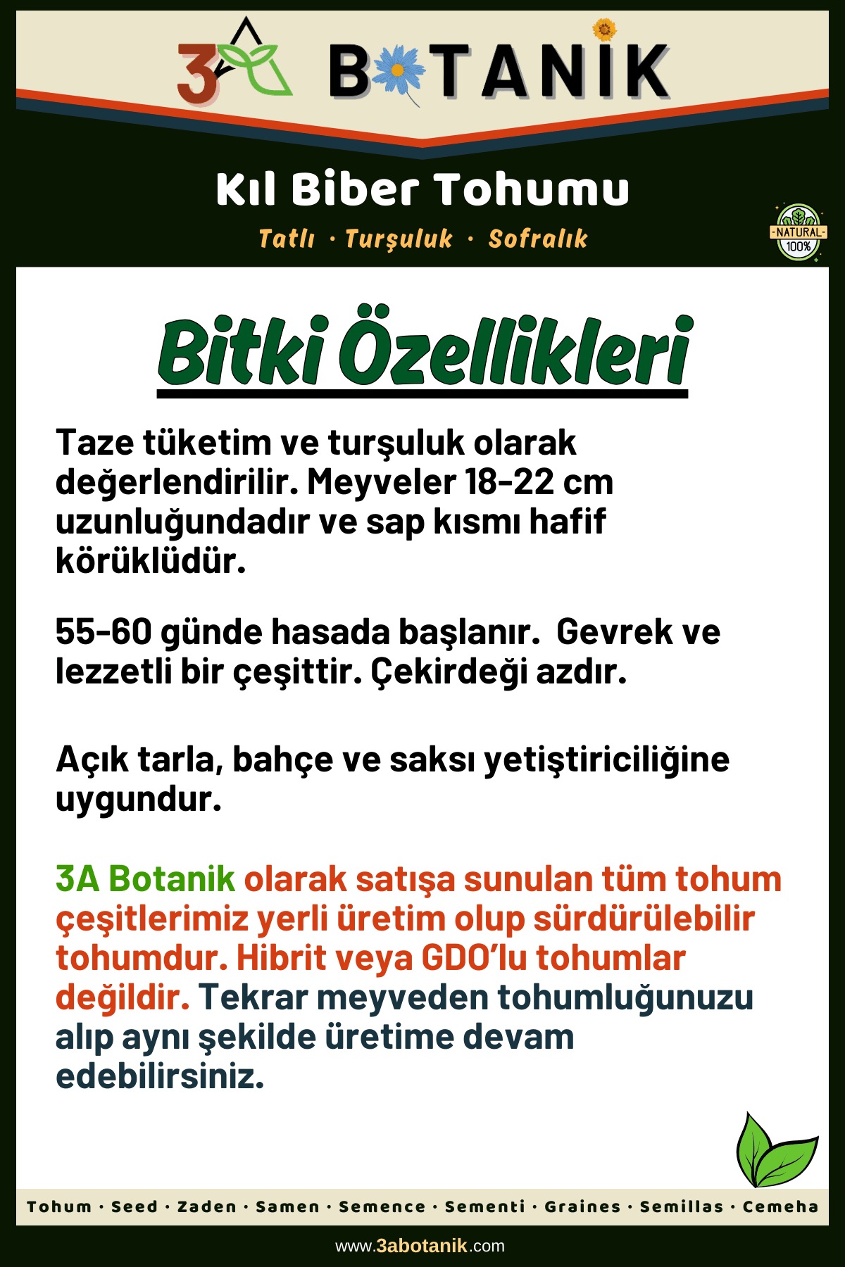 Tatlı Kıl Biber Tohumu