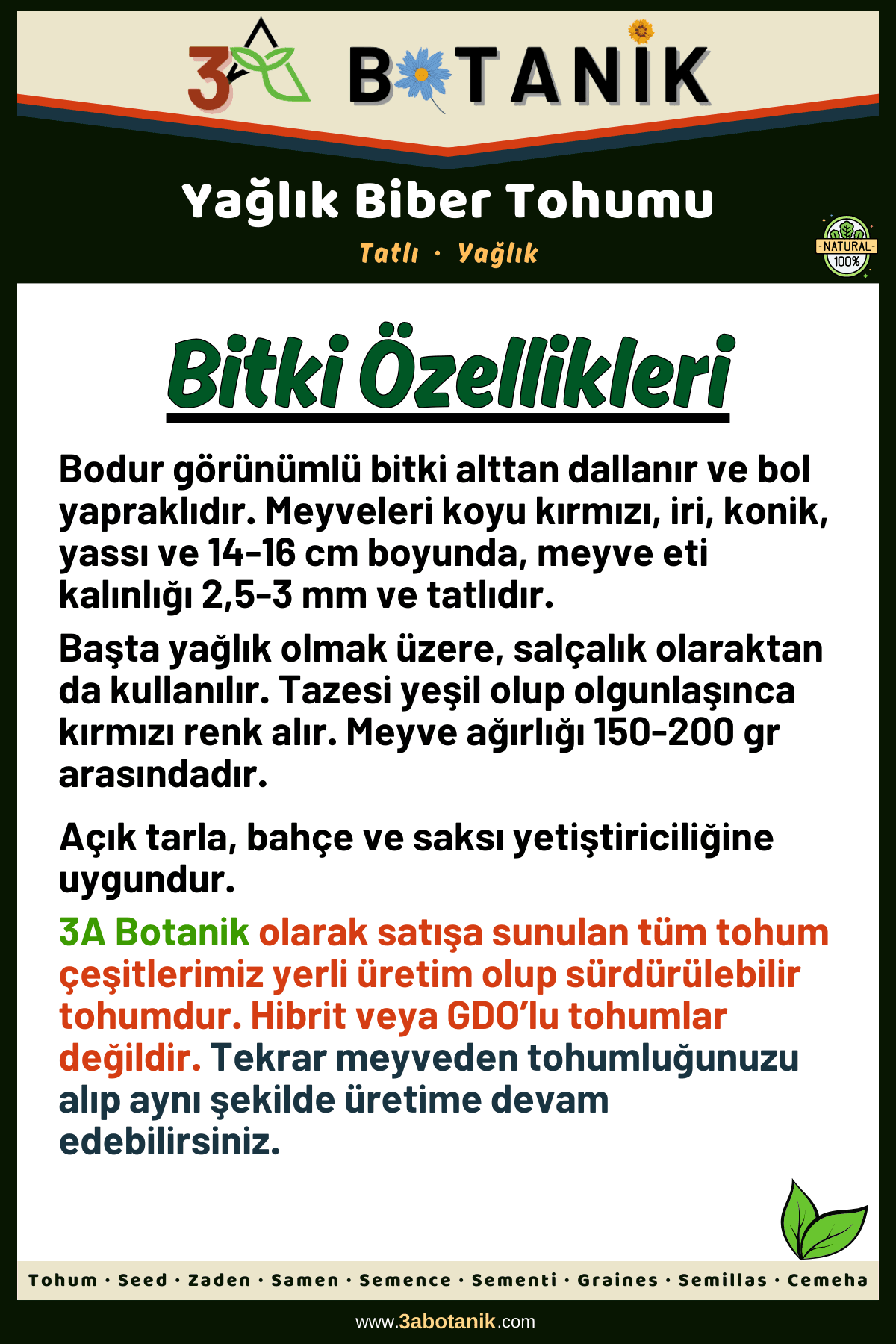 Yağlık Biber Tohumu