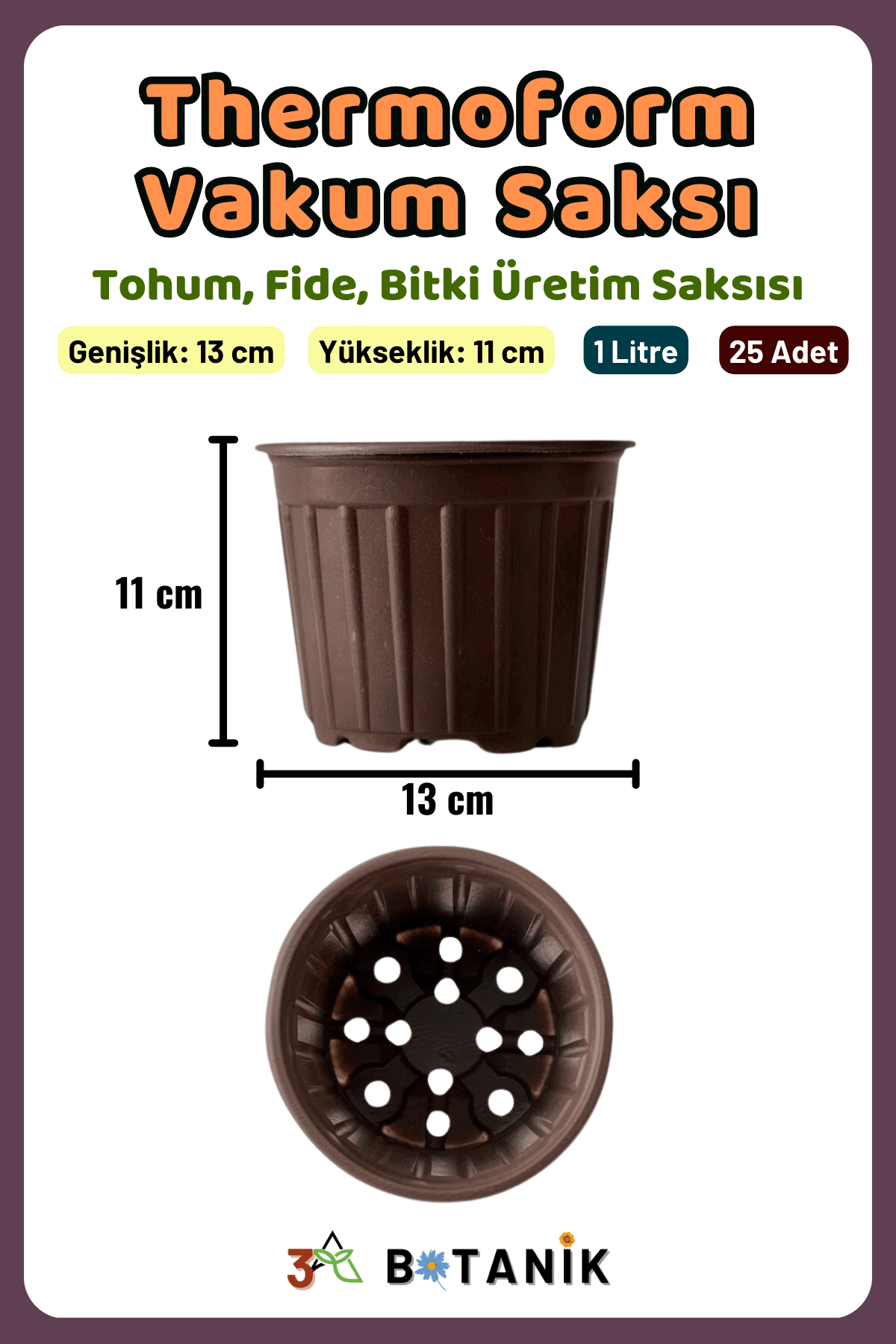 Termoform Vakum Saksı, 13x11 cm, 1 L