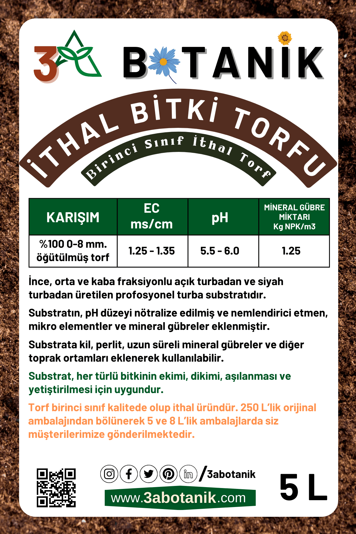 Birinci Sınıf İthal Bitki Torfu