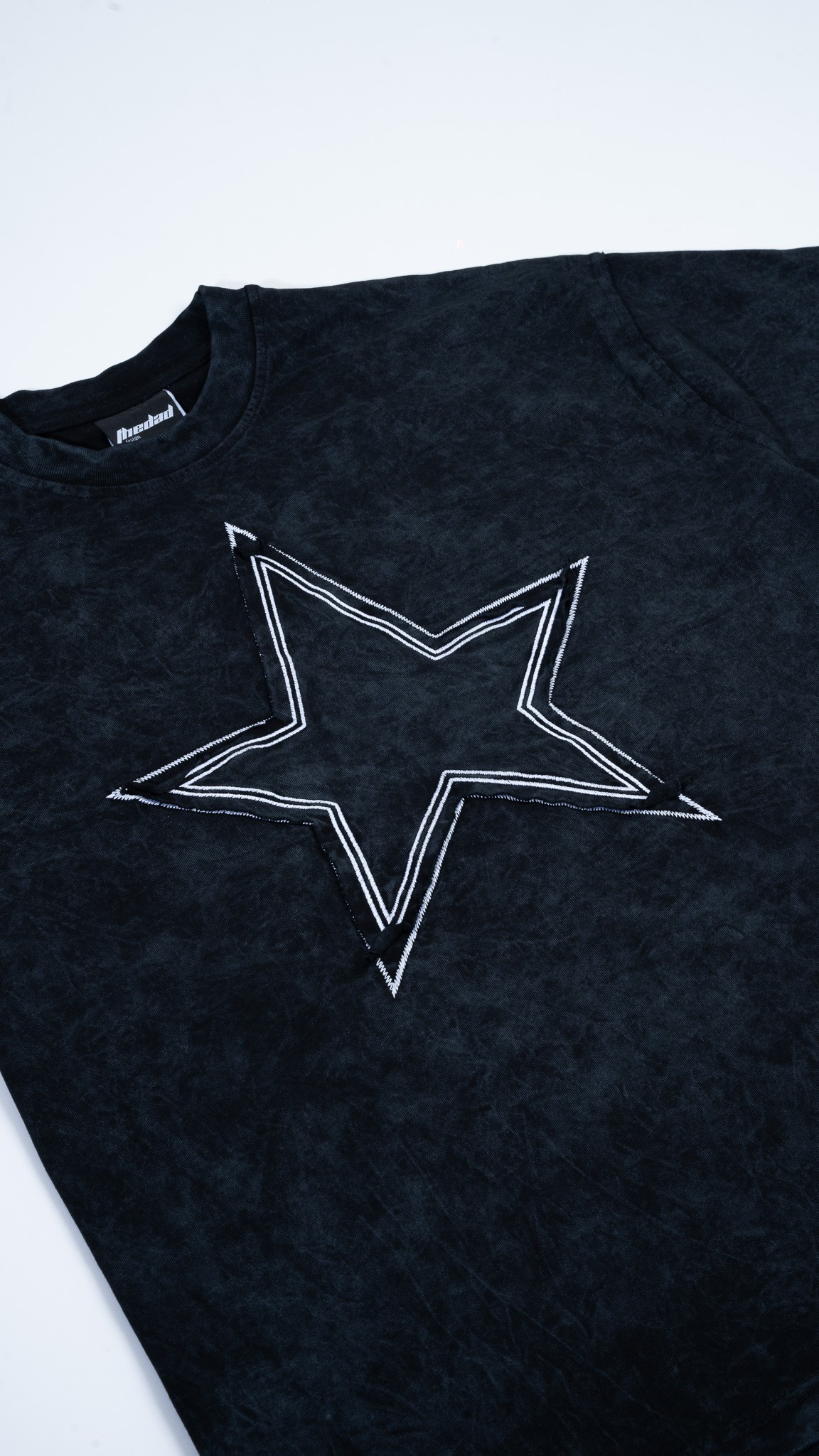 Yıldız Baskılı Oversize Siyah T-Shirt