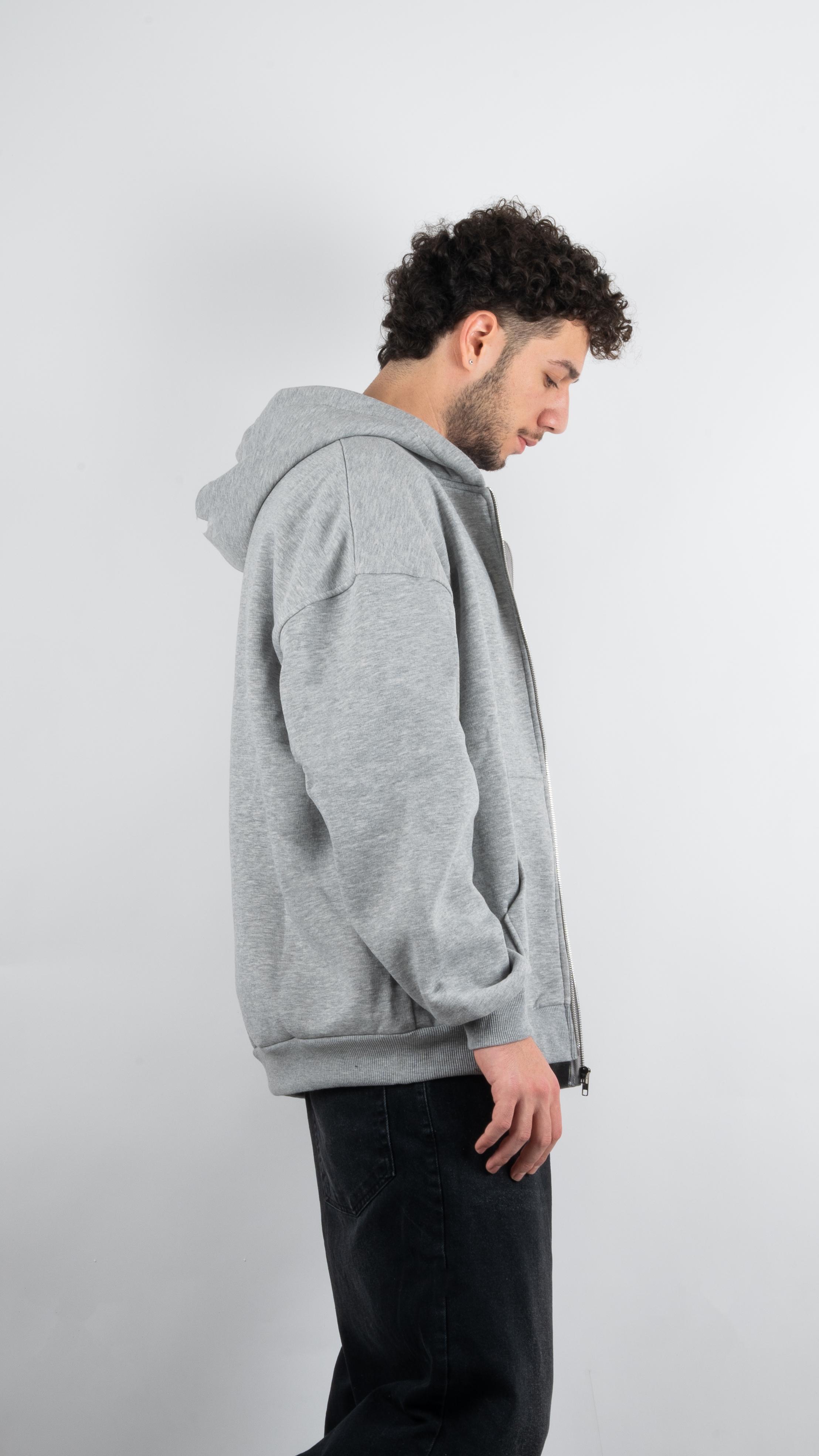 Basic Gri Zip Hoodie