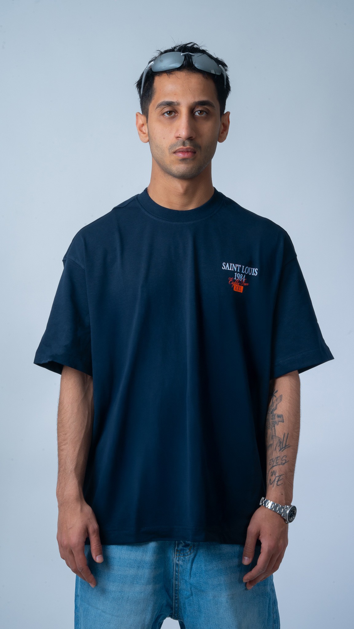 SAINT LOUIS Baskılı Lacivert Oversize T-Shirt
