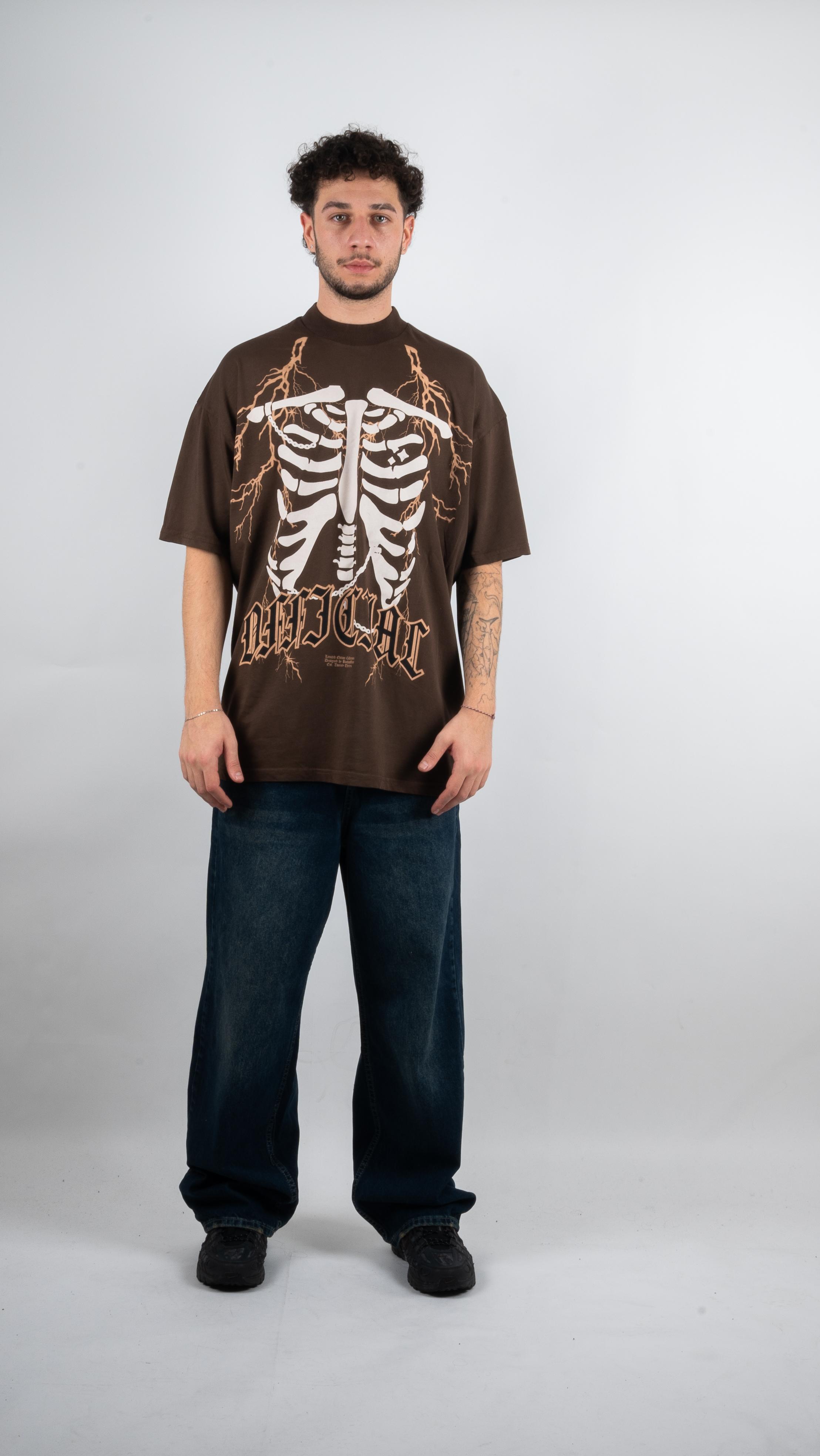 SKELETON Baskılı Kahverengi Oversize T-Shirt