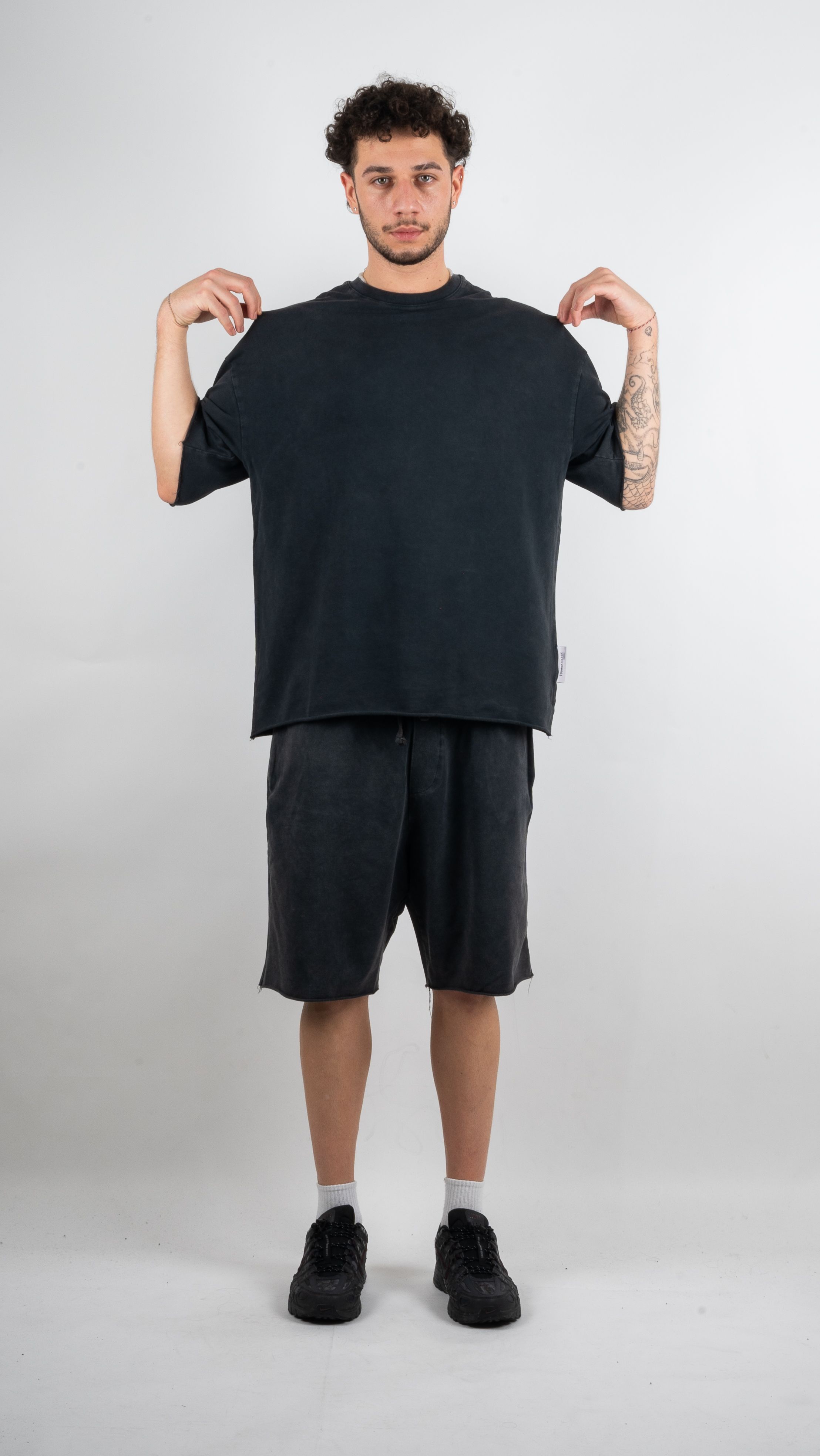 Basic Antrasit Oversize Şort-T-Shirt Takım