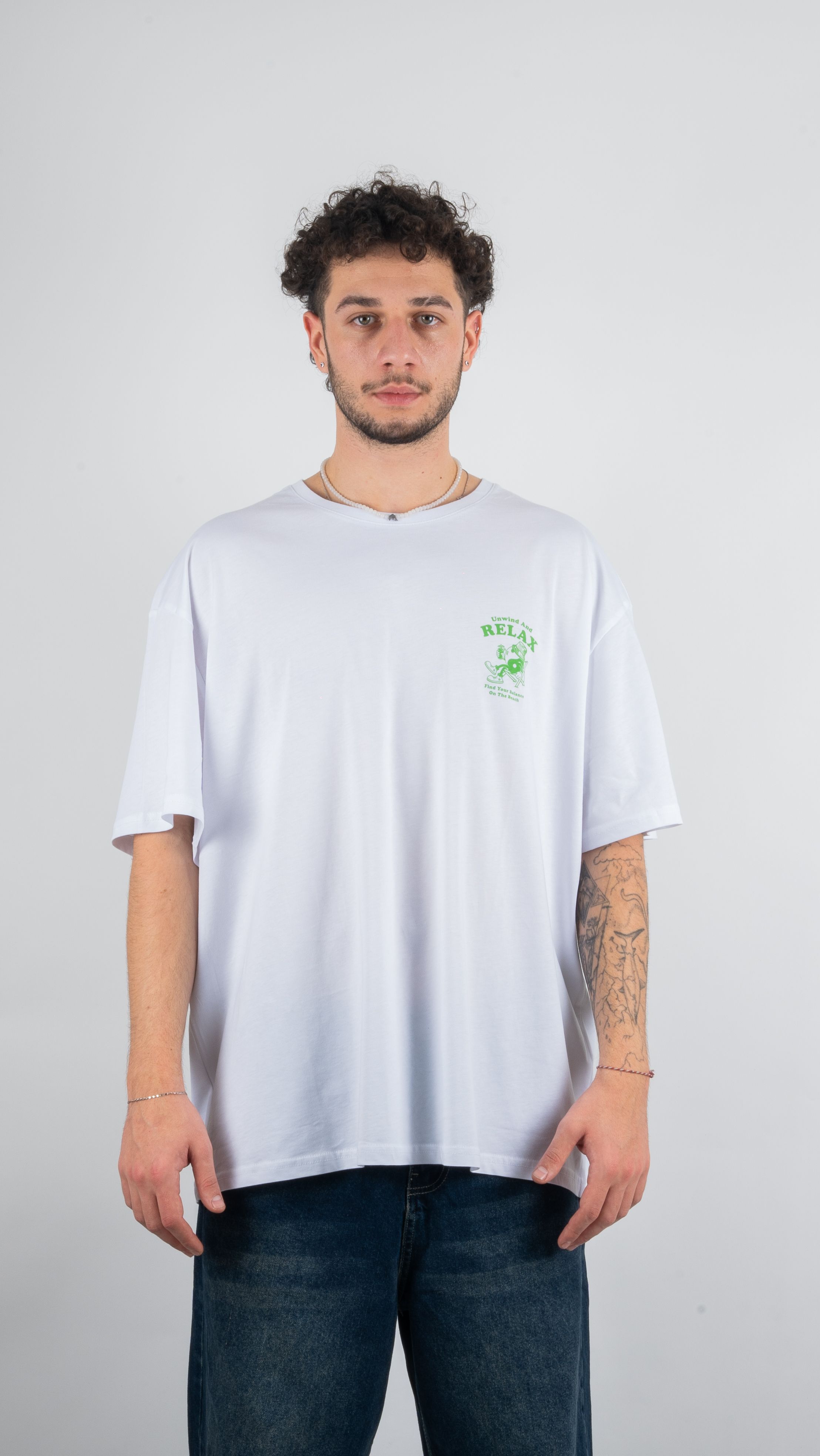 RELAX Baskılı Beyaz Oversize T-Shirt